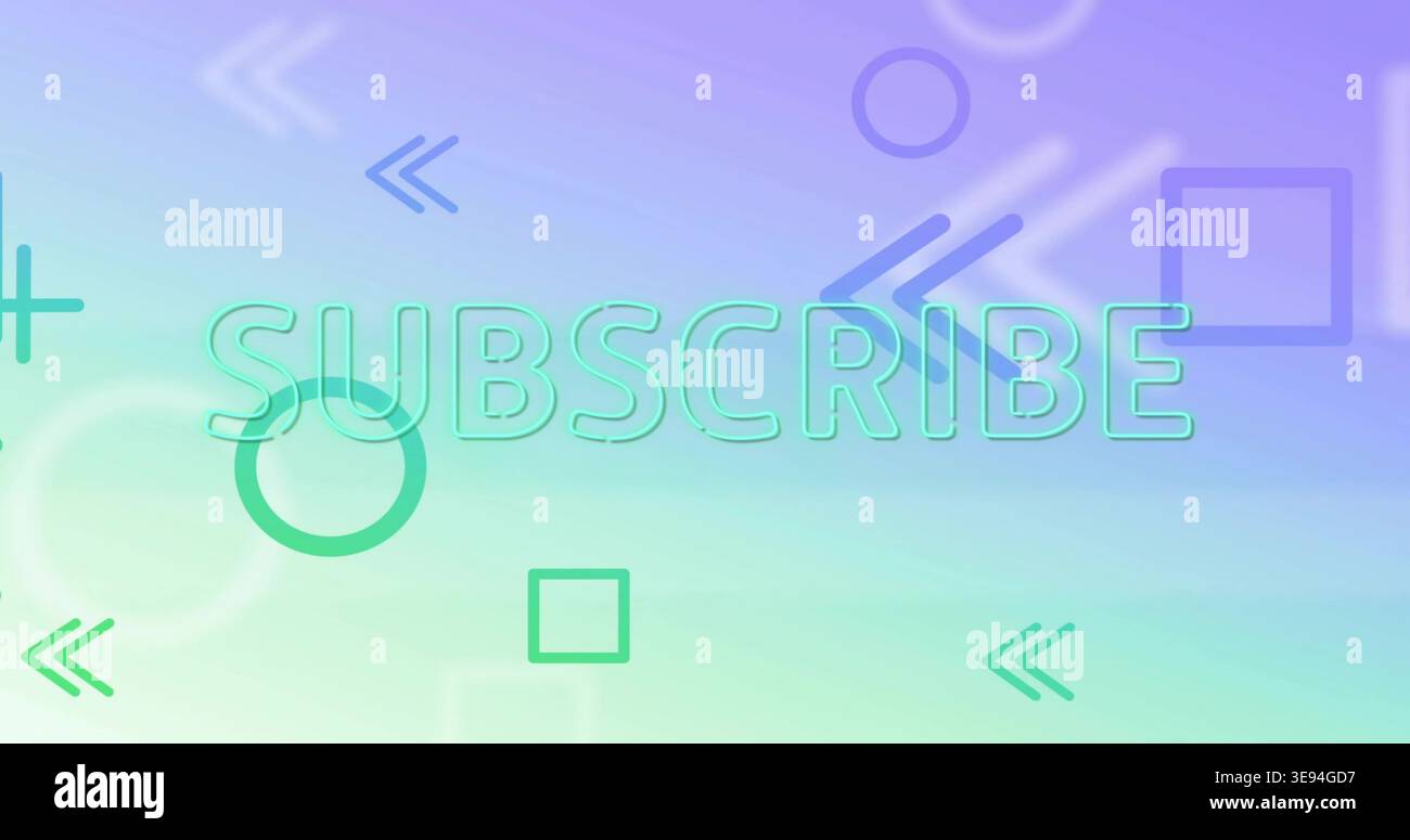 Visualizzazione centrata DELLE ISCRIZIONI maiuscole con contorno Aqua neon su banner digitali, motivi geometrici Foto Stock