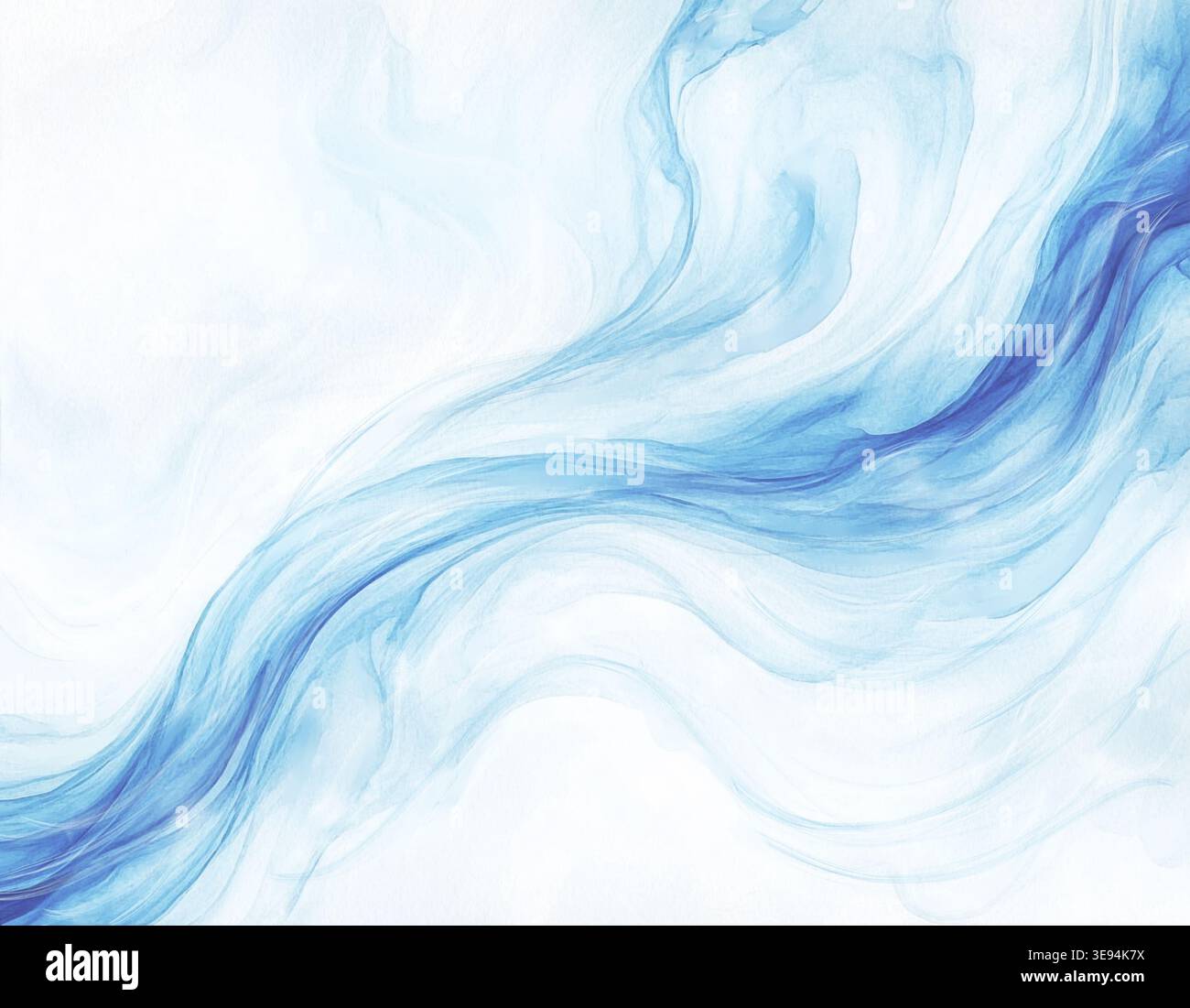 Sfondo blu, onde e vento. L'illustrazione ad acquerello è disegnata a mano. Nebbia o fumo, le profondità del mare, nel tema dell'estate, vacatio Foto Stock