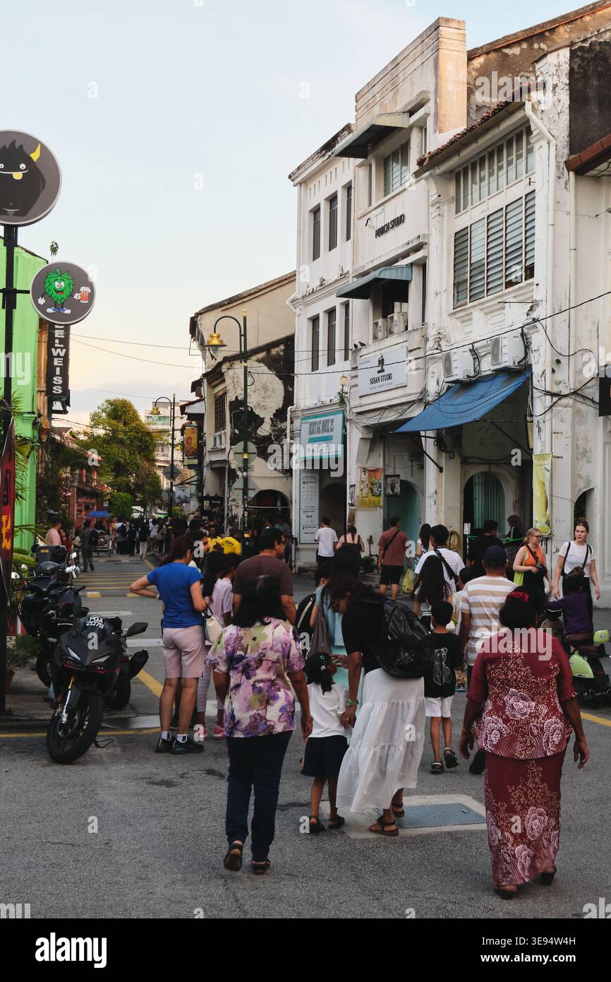 Una strada per lo shopping a Georgetown, a Penang, Malesia Foto Stock