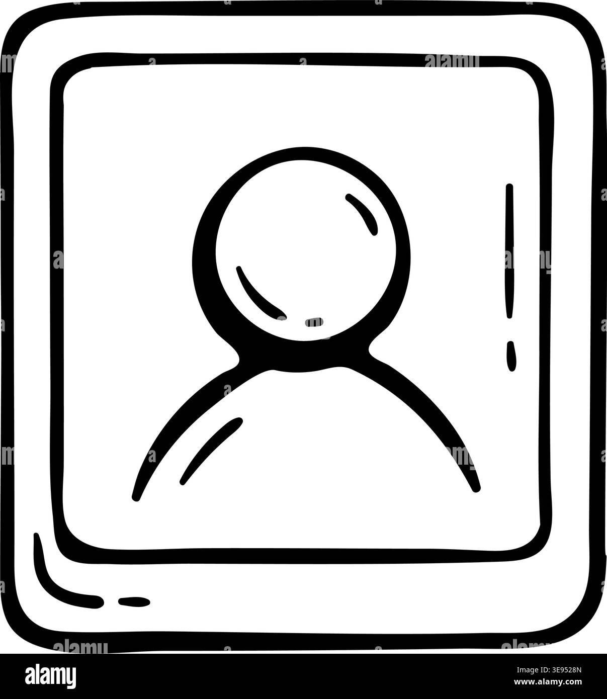 Icona profilo utente per l'interfaccia account. Illustrazione disegnata a mano di un avatar della persona all'interno del riquadro quadrato. Illustrazione Vettoriale