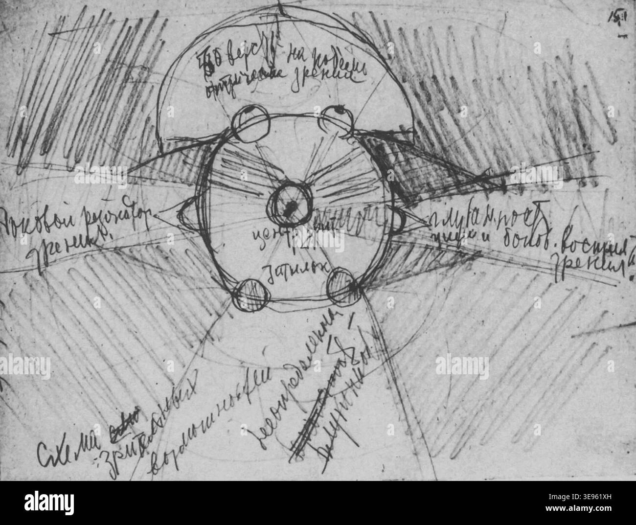 Mikhail Matyushin (1861-1934), un artista e teorico russo, creò lo "schema per rappresentare le possibilità visive della percezione" nel 1924. Questo disegno a matita esplora l'intersezione tra percezione visiva e arte astratta, riflettendo i contributi di Matyushin al movimento d'avanguardia russo. Foto Stock