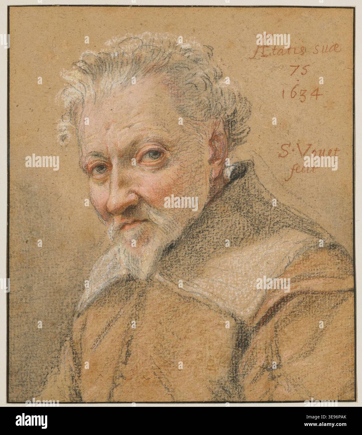 Simon Vouet (1590 – 1649) è stato un pittore francese attivo in stile barocco. La stampa fotografica storica riproduce il suo ritratto del 1634 di un uomo di 75 anni, lungo il busto, girato a sinistra. Foto Stock