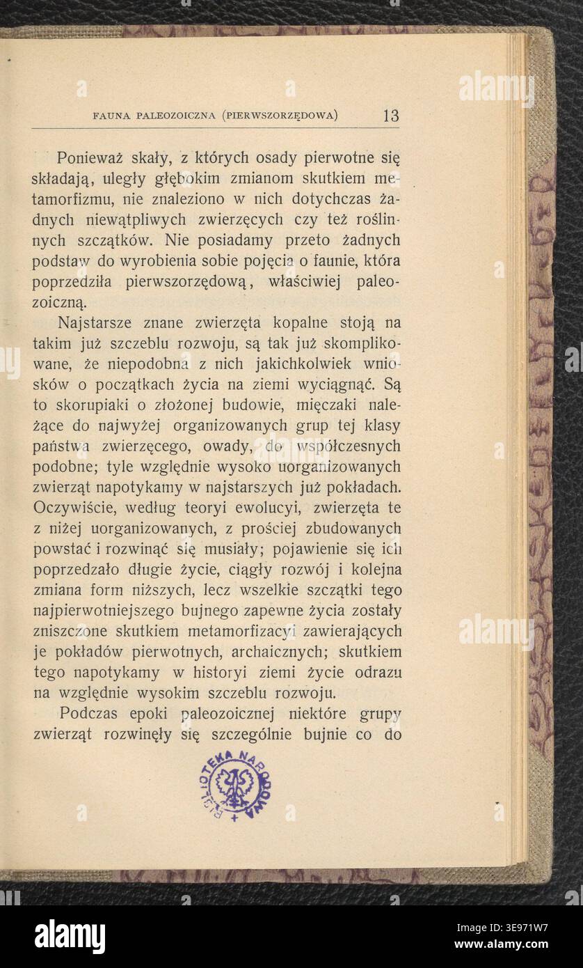 Jan Lewiński (1876–1939) creò Zwierzęta epok ubiegłych (1904), documentando la fauna polacca estinta e storica. La stampa fotografica storica riproduce le illustrazioni della pubblicazione originale. Foto Stock