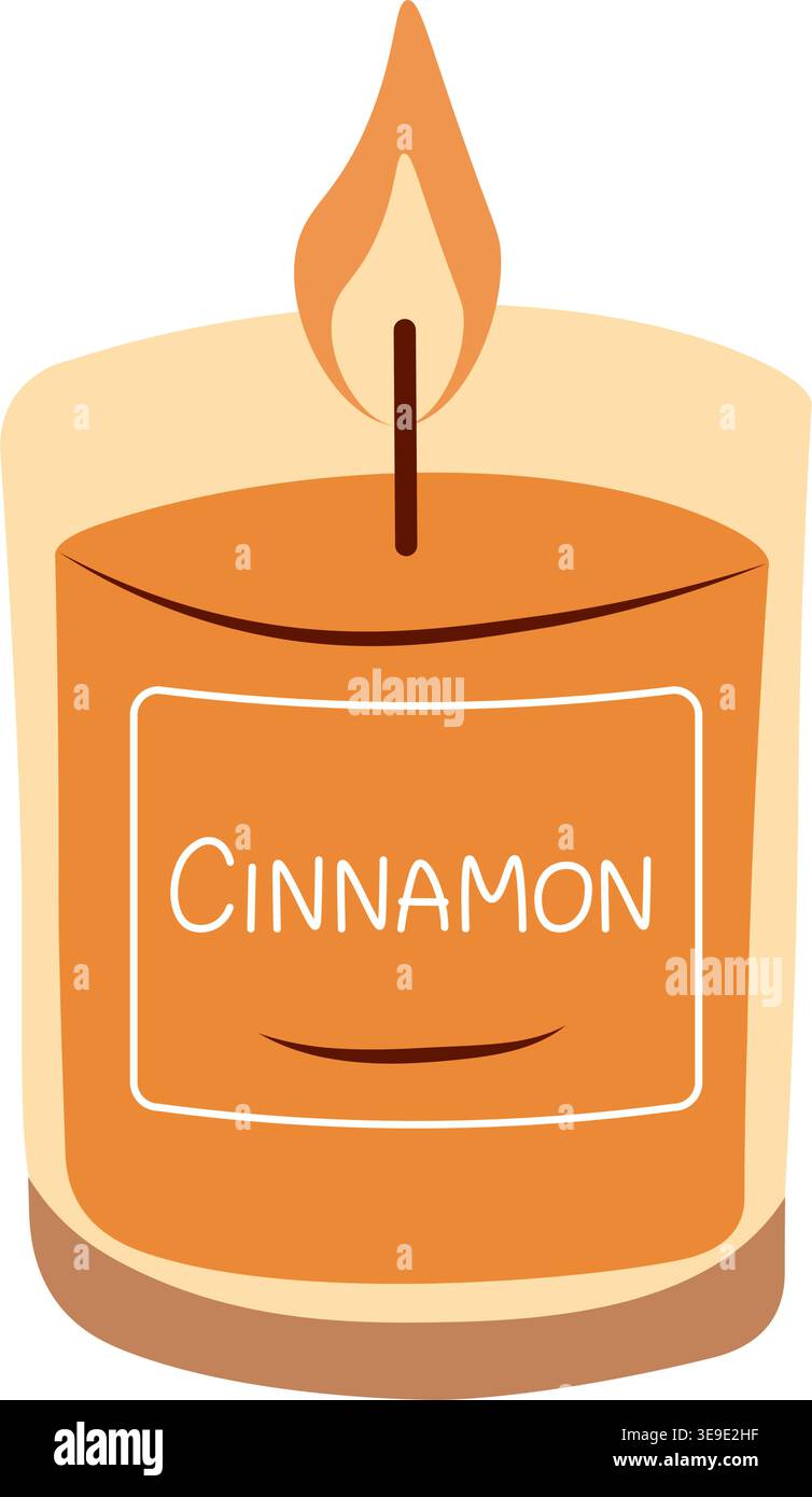 Candela accogliente con profumo di cannella. Perfetto per hygge, arredamento, aroma autunnale e atmosfera calda. Illustrazione vettoriale Illustrazione Vettoriale