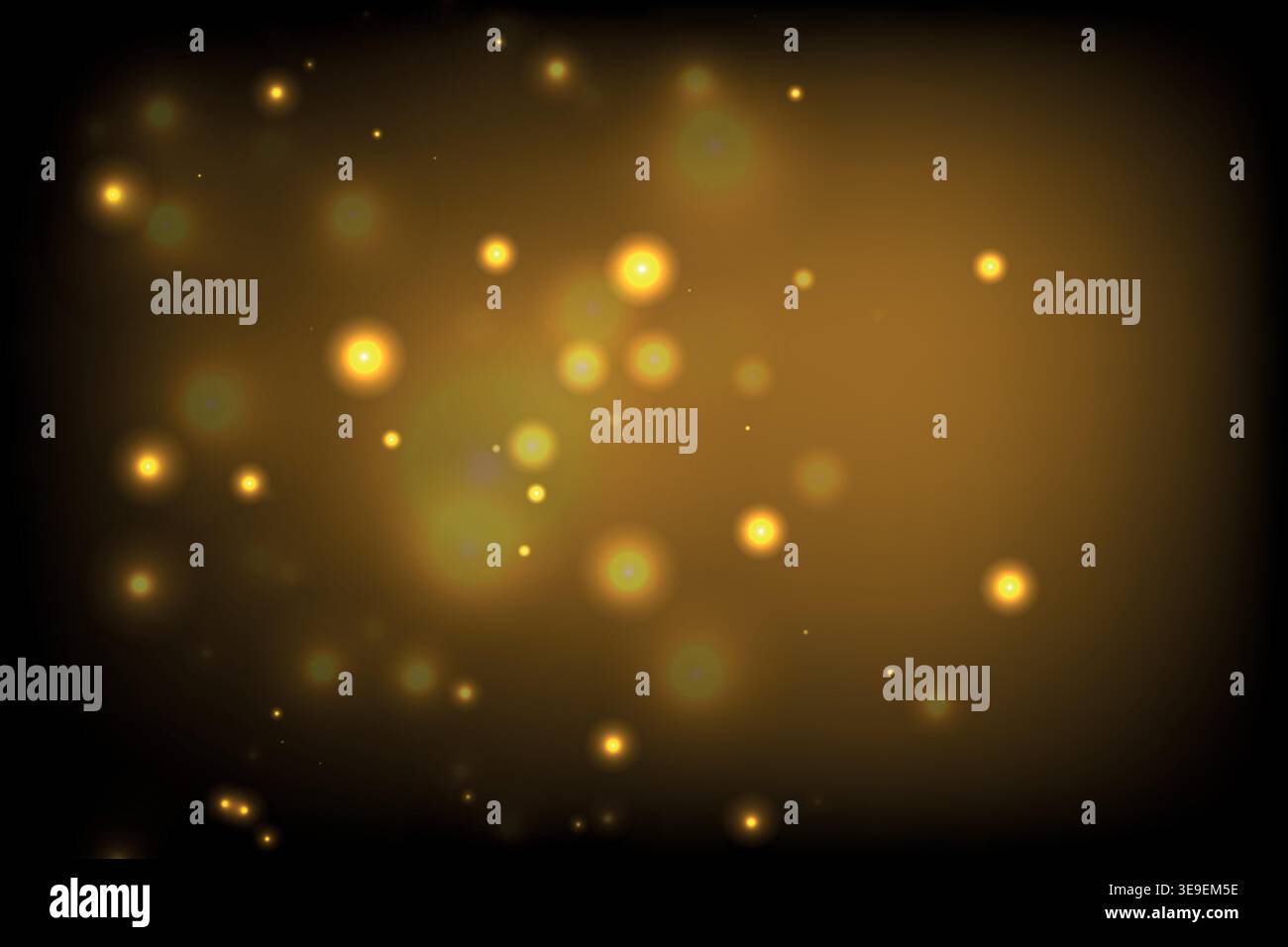 Sfondo bokeh dorato astratto con soffici globuli luminosi e luci sfocate che creano un'atmosfera calda e festosa adatta a vari progetti di design Illustrazione Vettoriale