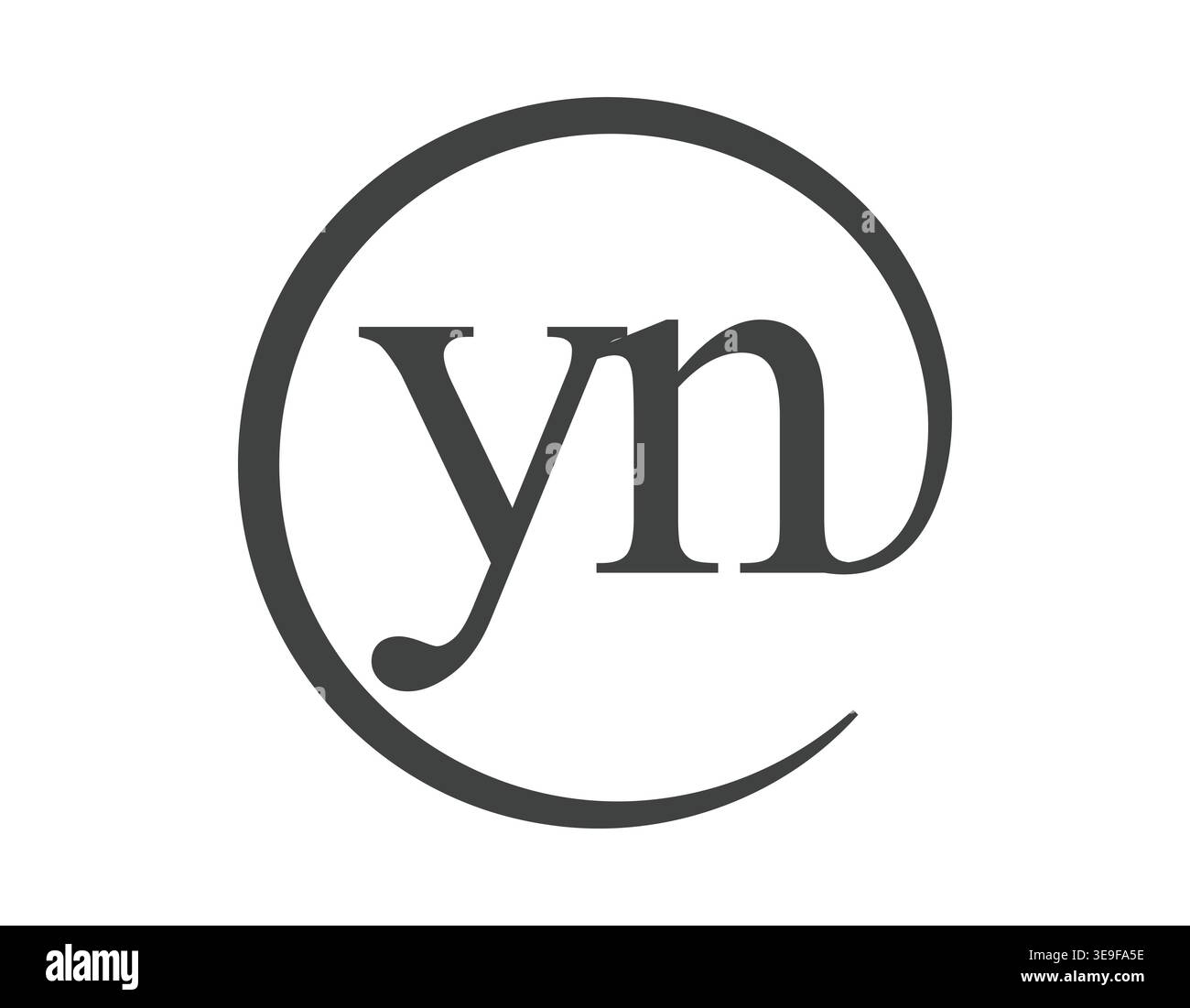 Logo YN a partire da due lettere con stile segno e-mail a forma di cerchio. Logotipo rotondo Y e N della società commerciale per l'identità del marchio. Illustrazione Vettoriale