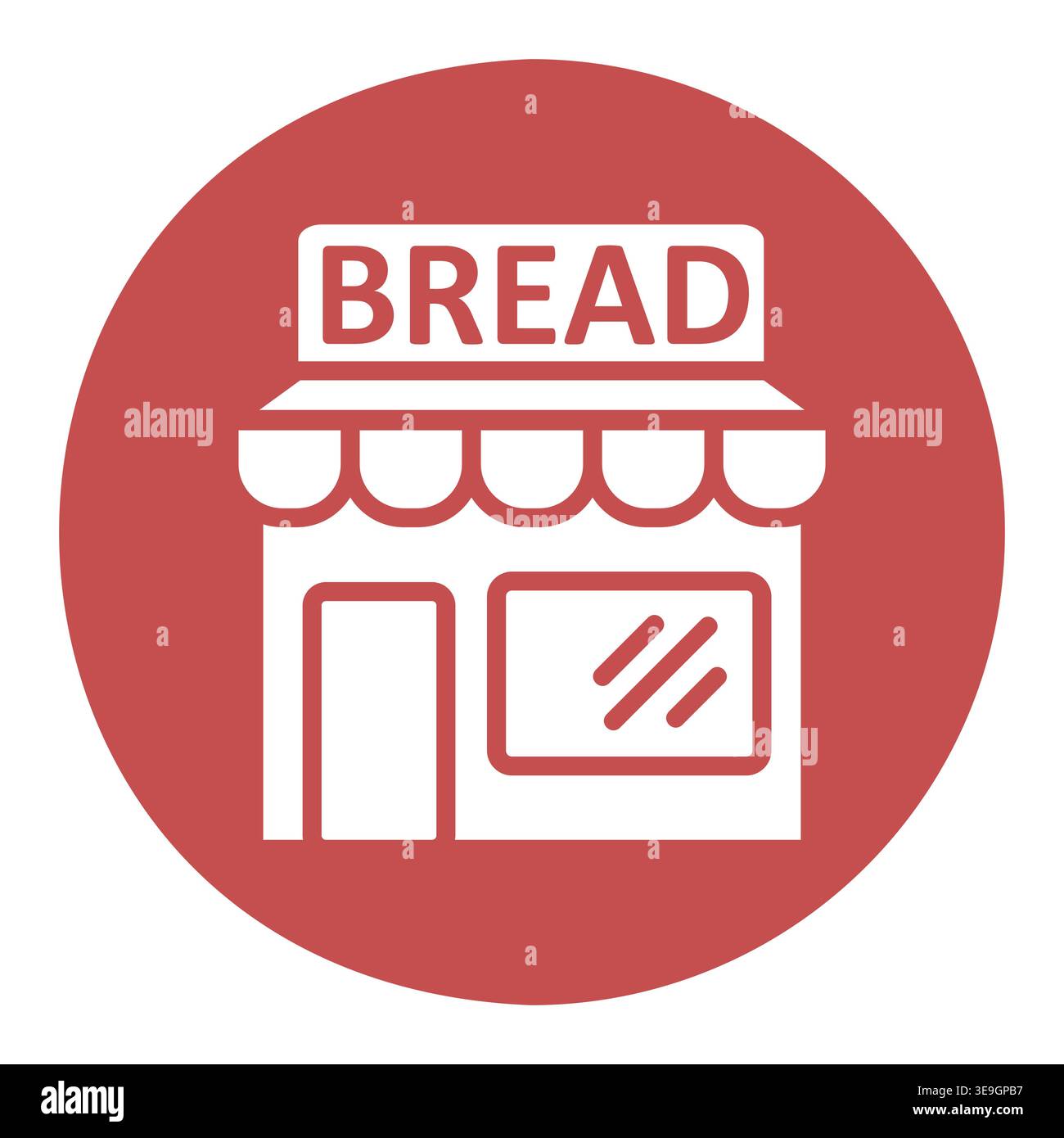 Una semplice icona di glifo nero di un negozio di panetteria con un cartello che dice "PANE" e una tenda. Questa icona è perfetta per rappresentare un panificio, un caffè o. Illustrazione Vettoriale