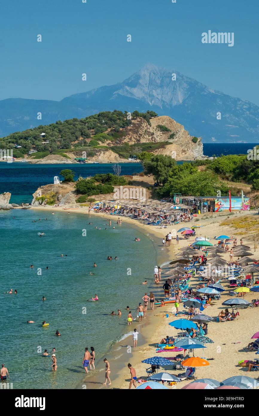 Megali Ammos Beach e Blue Lagoon, Ammouliani, Grecia Foto Stock