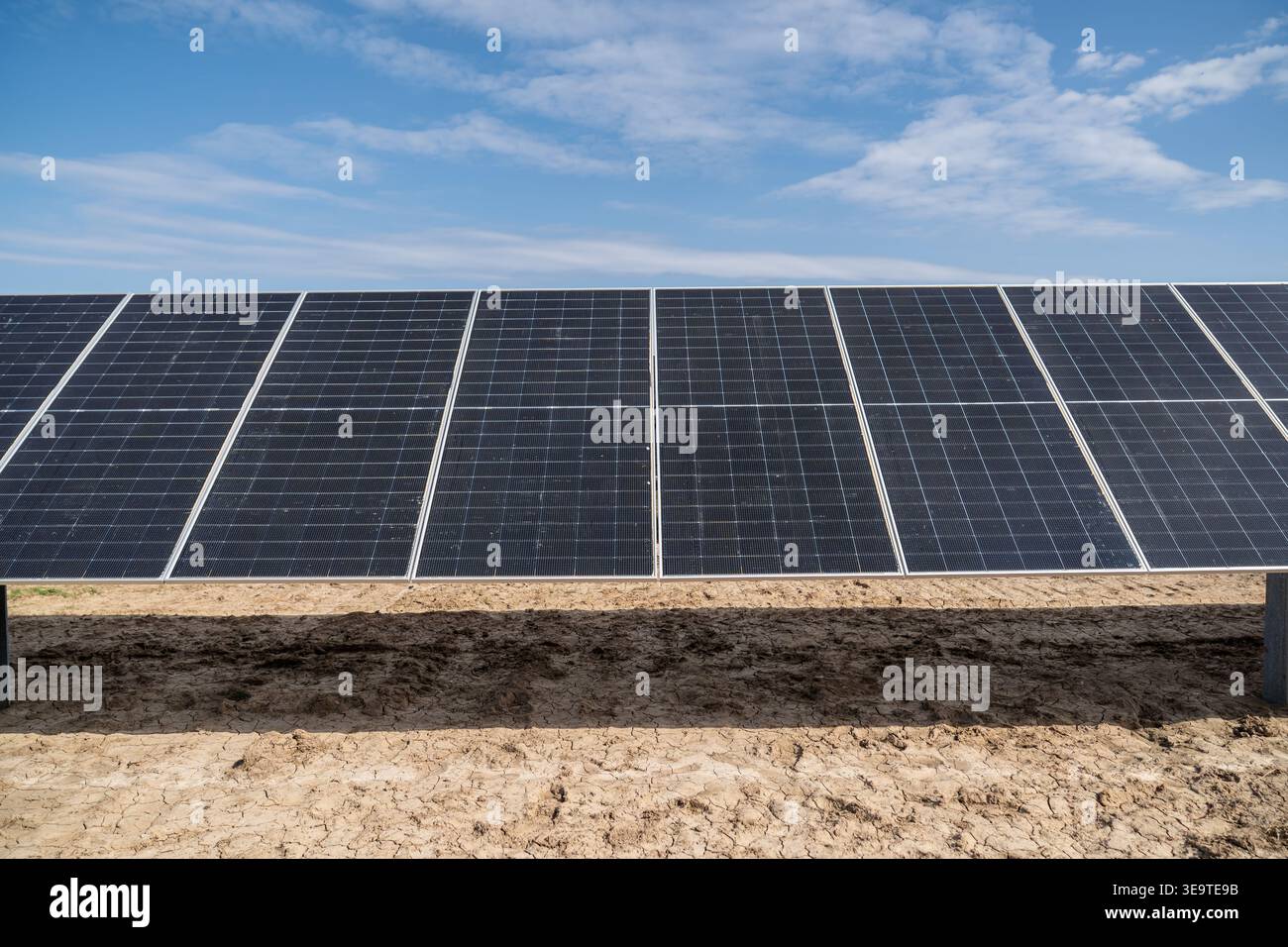 Progetto di energia solare su larga scala con pannelli in silicio cristallino per un'efficienza energetica ecologica e una riduzione delle emissioni di carbonio nell'ambito delle moderne utenze Foto Stock
