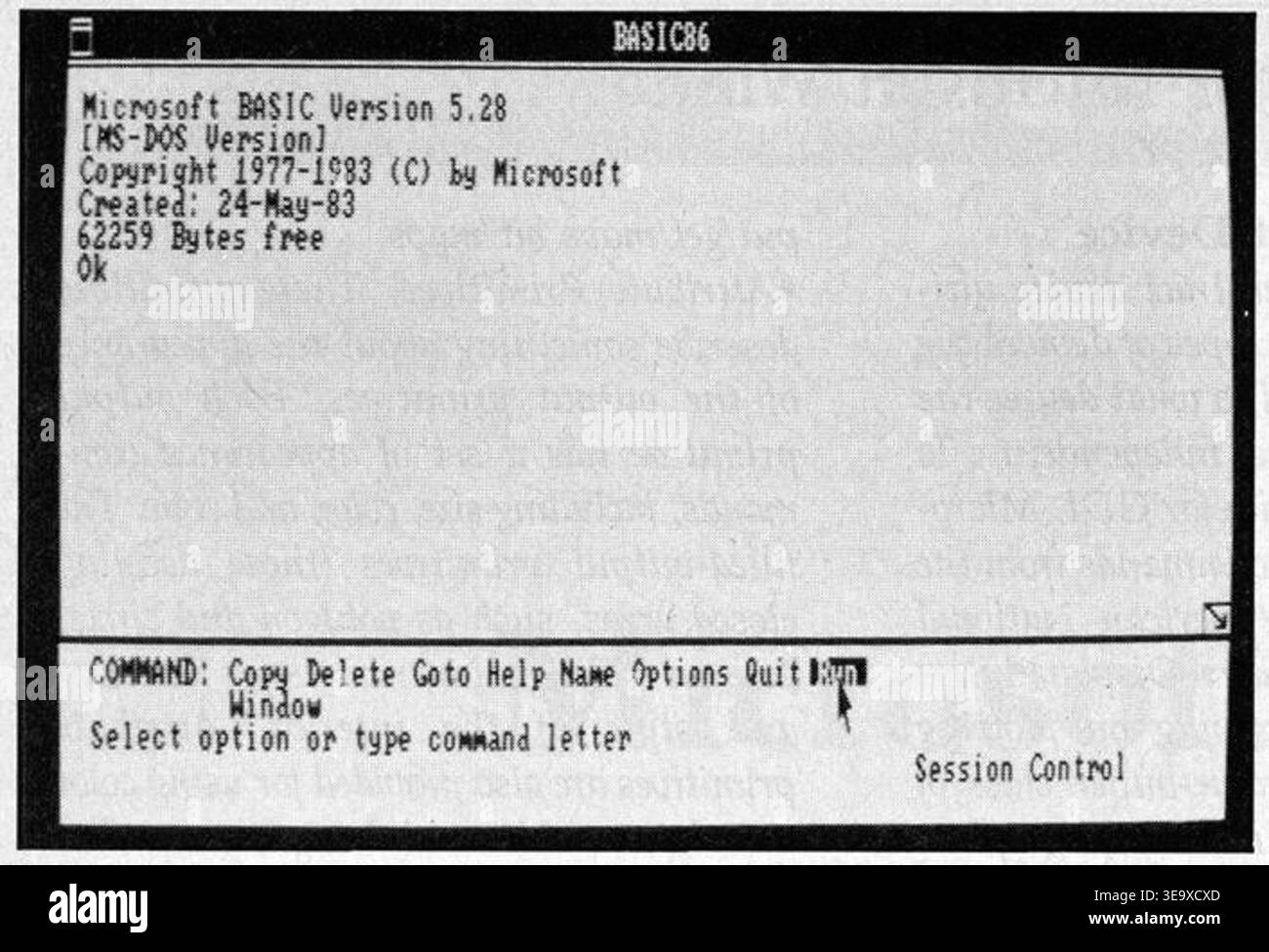 Windows Manager Demonstration 0,01 è stato un prototipo di software di interfaccia grafica sviluppato da Microsoft Corporation come predecessore di Windows 1,0. L'immagine di archivio registra una stampa su schermo della dimostrazione come una stampa fotografica storica. Foto Stock