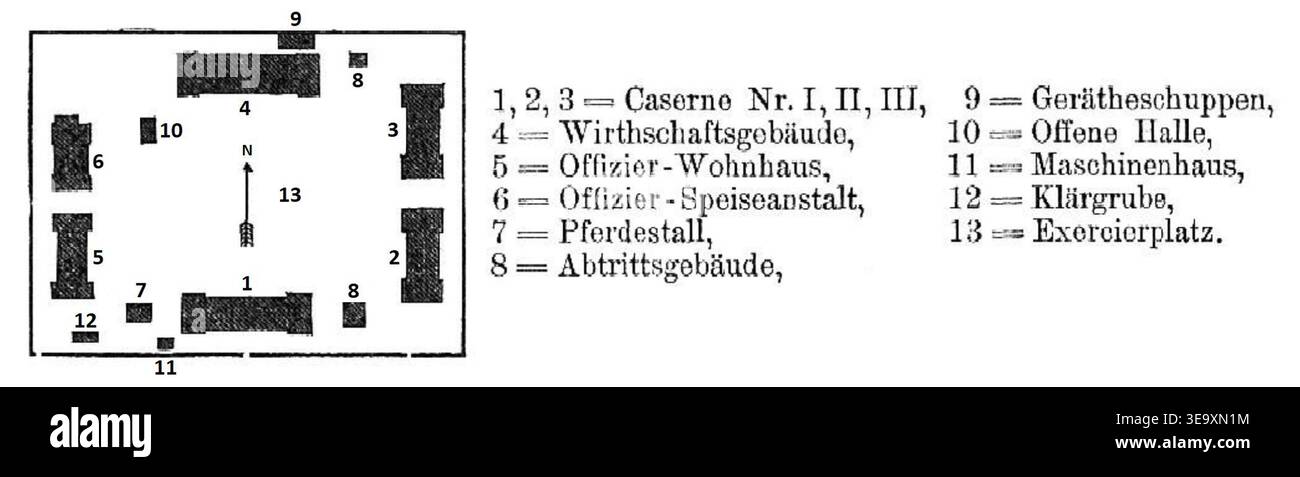 L'amministrazione dell'esercito prussiano (Preußische Heeresverwaltung) costruì la caserma Lehr-Infanterie-Bataillon a Potsdam-Eiche tra il 1890 e il 1891, chiamata anche Auguste-Victoria-Kaserne. La stampa fotografica storica documenta l'architettura militare e il layout della fine del XIX secolo. Foto Stock