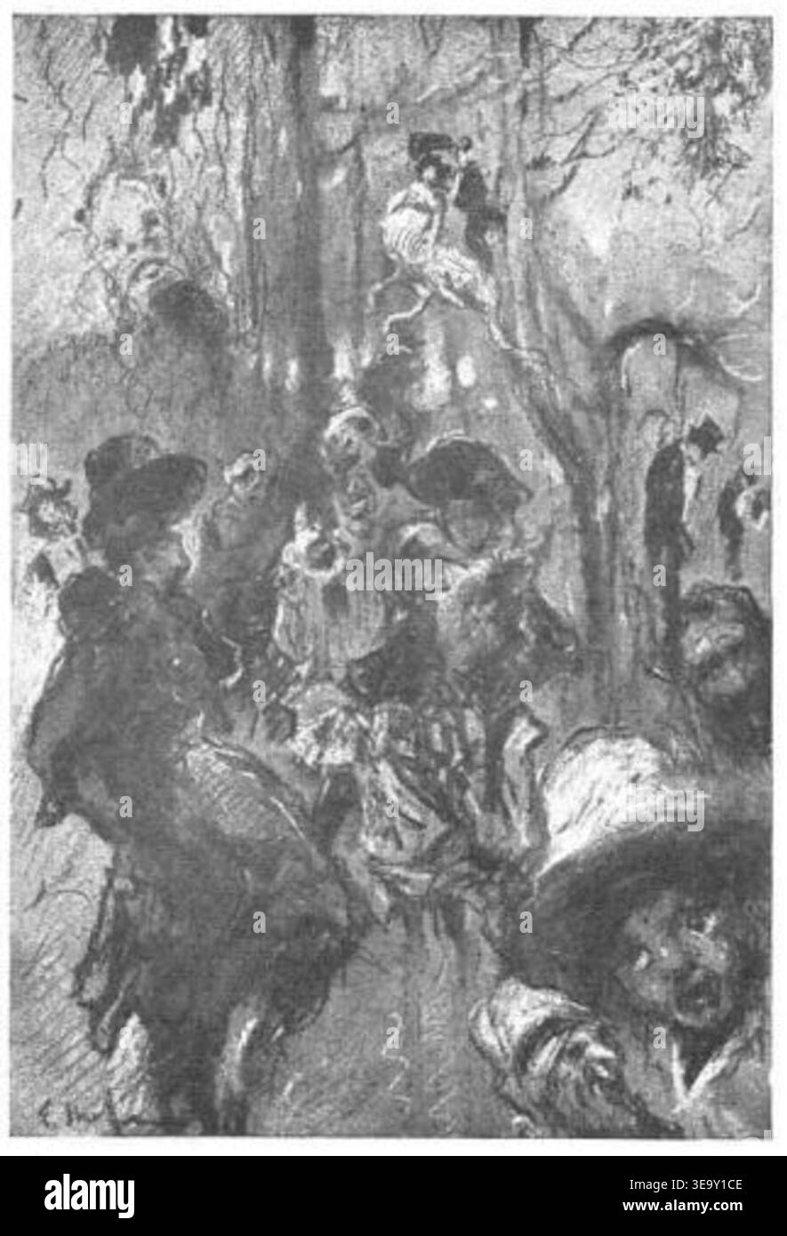 Eliseu Meifrén y Roig (1857 – 1940) è stato un pittore catalano. La stampa fotografica storica documenta il suo dipinto del 1909 Fantasia macabra pubblicato su l'Ilustració Catalana 318, presentando composizioni a tema scuro. Foto Stock