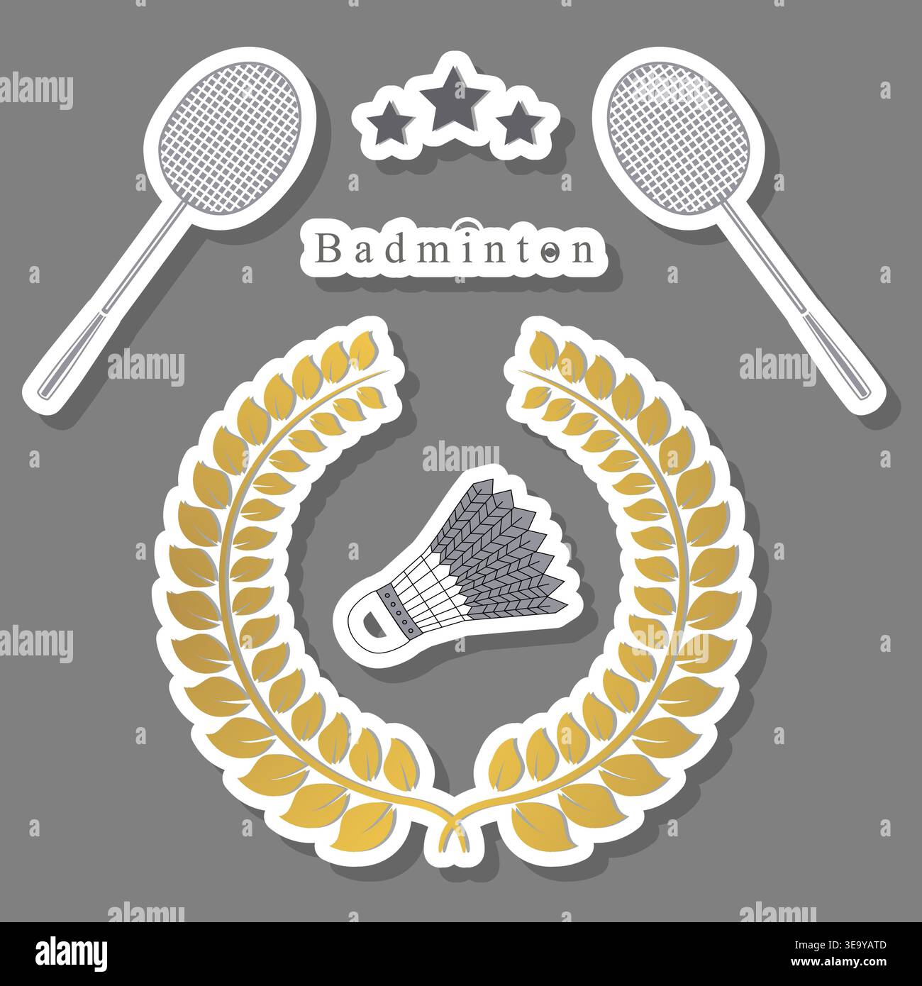 Emblema moderno con illustrazione del rubinetto volante per lo sport da badminton, logo costituito da insegna sportiva con fioriture decorative rubinetto per la Ba Illustrazione Vettoriale