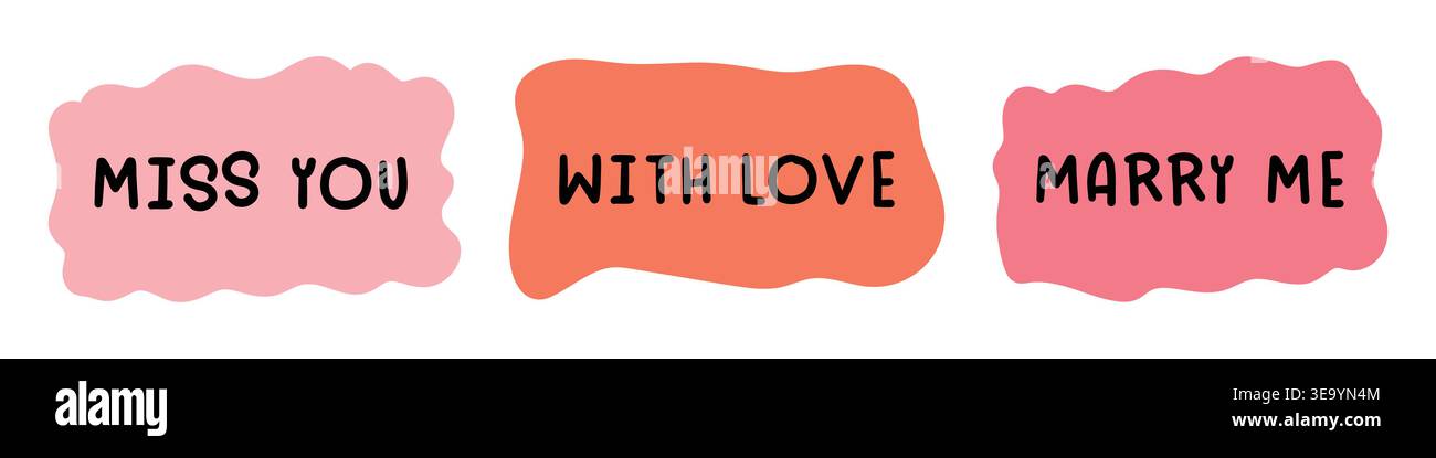 Set di frasi d'amore. Scritta Doodle per i biglietti di San Valentino. Illustrazione Vettoriale