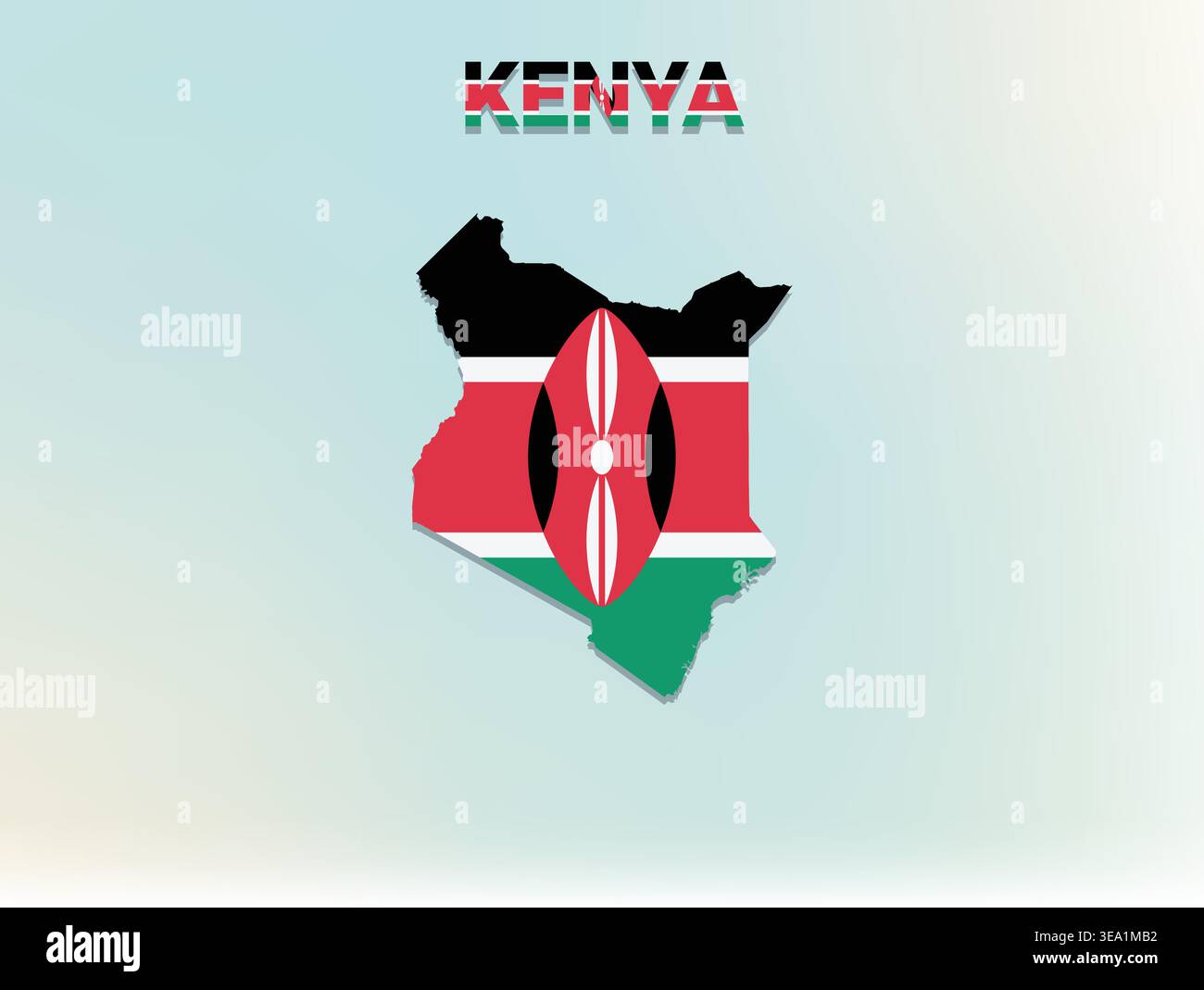 Mappa delle bandiere di alta qualità del Kenya con autentici colori nazionali e iconico design delle bandiere, perfetta per l'educazione geografica Illustrazione Vettoriale
