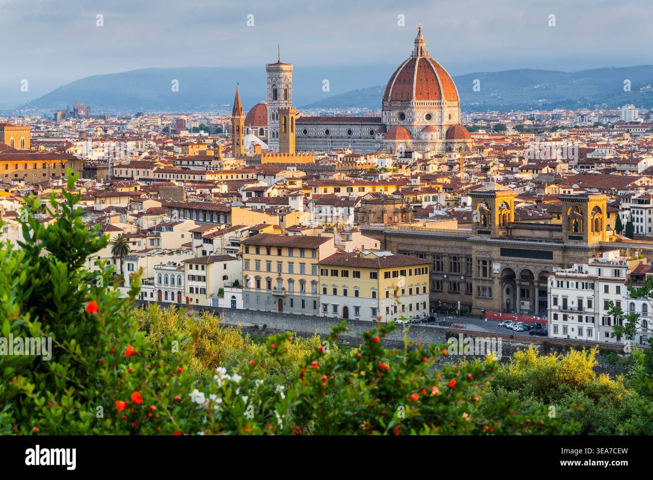 Vista del centro di Firenze da Piazzale Michelangelo, Santa Maria del Fiore, la Cattedrale di Firenze, la Toscana, l'Italia Foto Stock