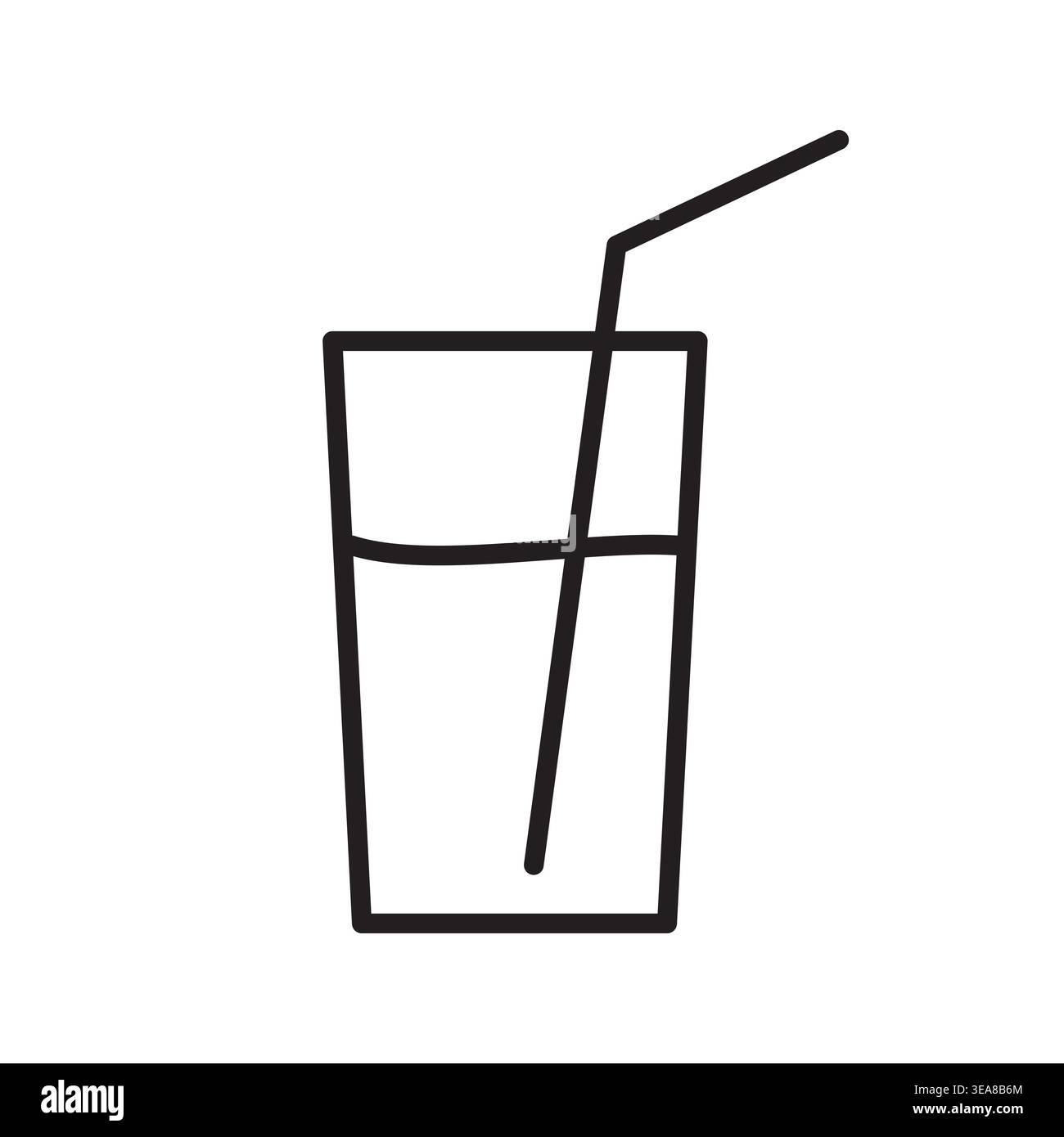 Una semplice icona vettoriale che illustra una bevanda rinfrescante in un bicchiere con una cannuccia che rappresenta l'idratazione e le bevande. Illustrazione Vettoriale