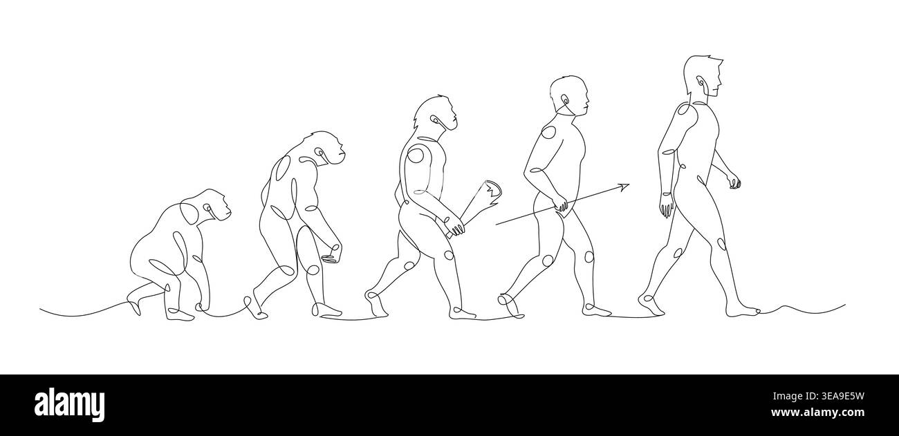 Illustrazione One Line dell'evoluzione umana Illustrazione Vettoriale