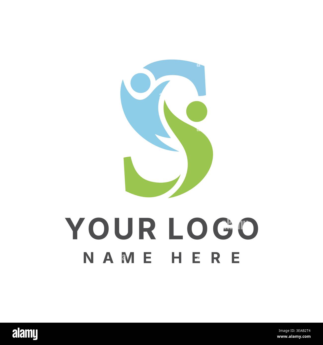 Modello di progettazione del logo di assistenza sanitaria, disegno del logo medico, logo medico della lettera, design del logo di persone sane Foto Stock