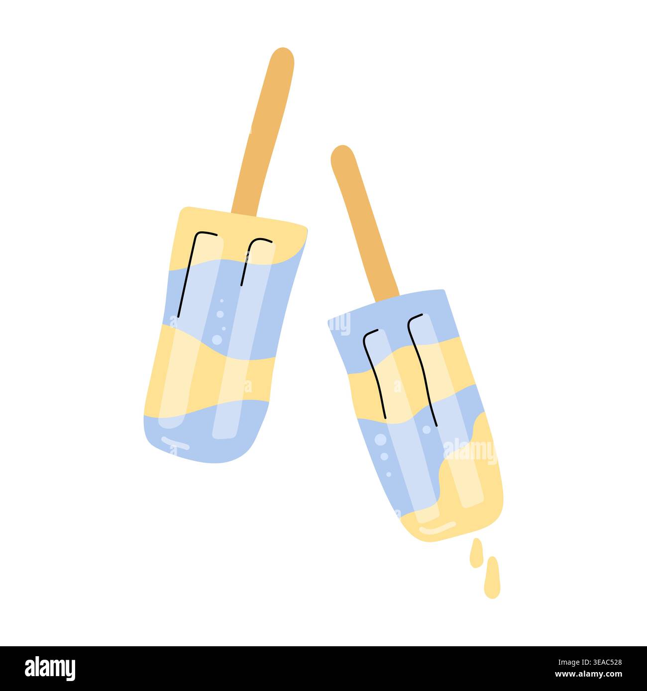 Doppio pistoncino a strisce gialle e blu su bastoncini di legno vettoriali Illustrazione Vettoriale