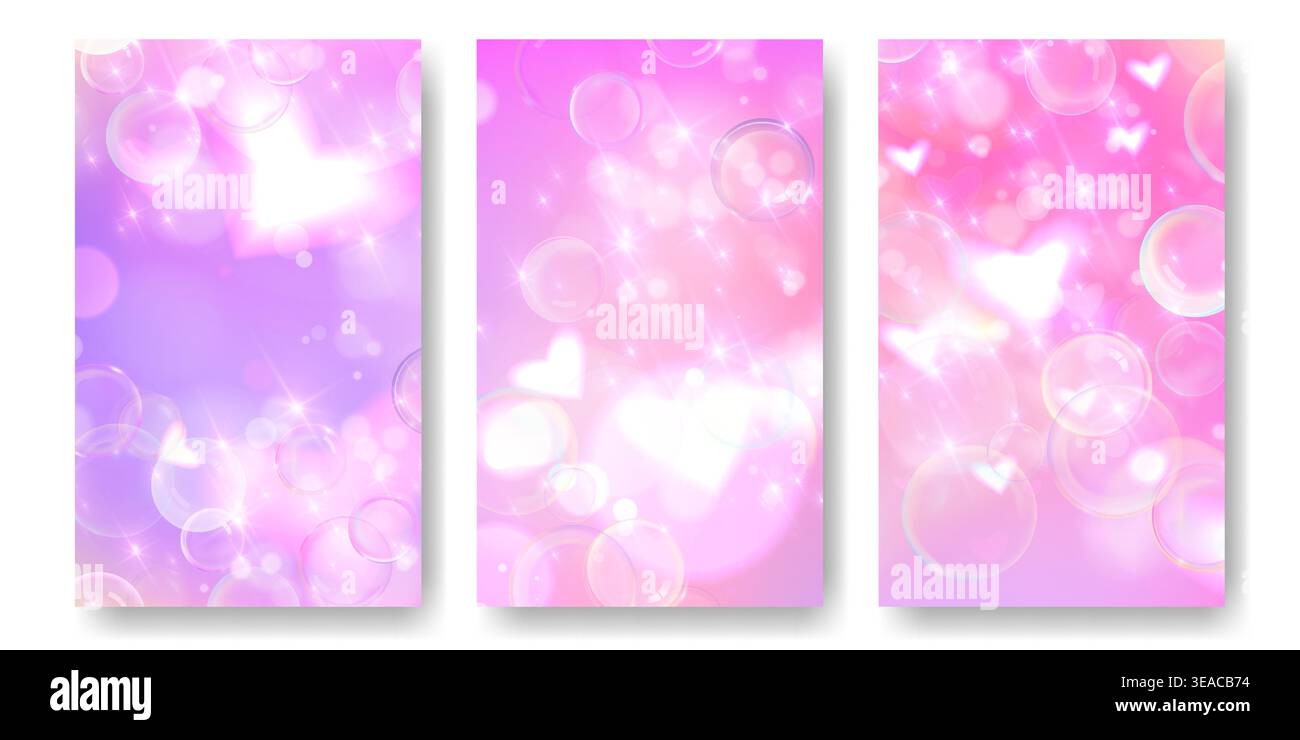 Sfondo rosa Y2K con graziosi effetti anime scintillanti e un design colorato pastello kawaii da sogno. Morbidi elementi a cuore e bolle sul cielo arcobaleno per una carta da parati fantasia alla moda con romantiche vibrazioni aura. Illustrazione Vettoriale