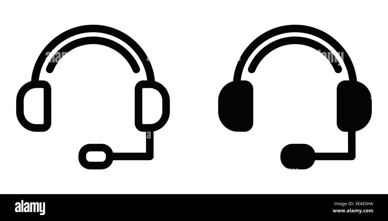 Confronto di cuffie sovrauricolari e sovrauricolari con microfoni per la comunicazione e l'audio icone di contatto vettoriale Illustrazione Vettoriale