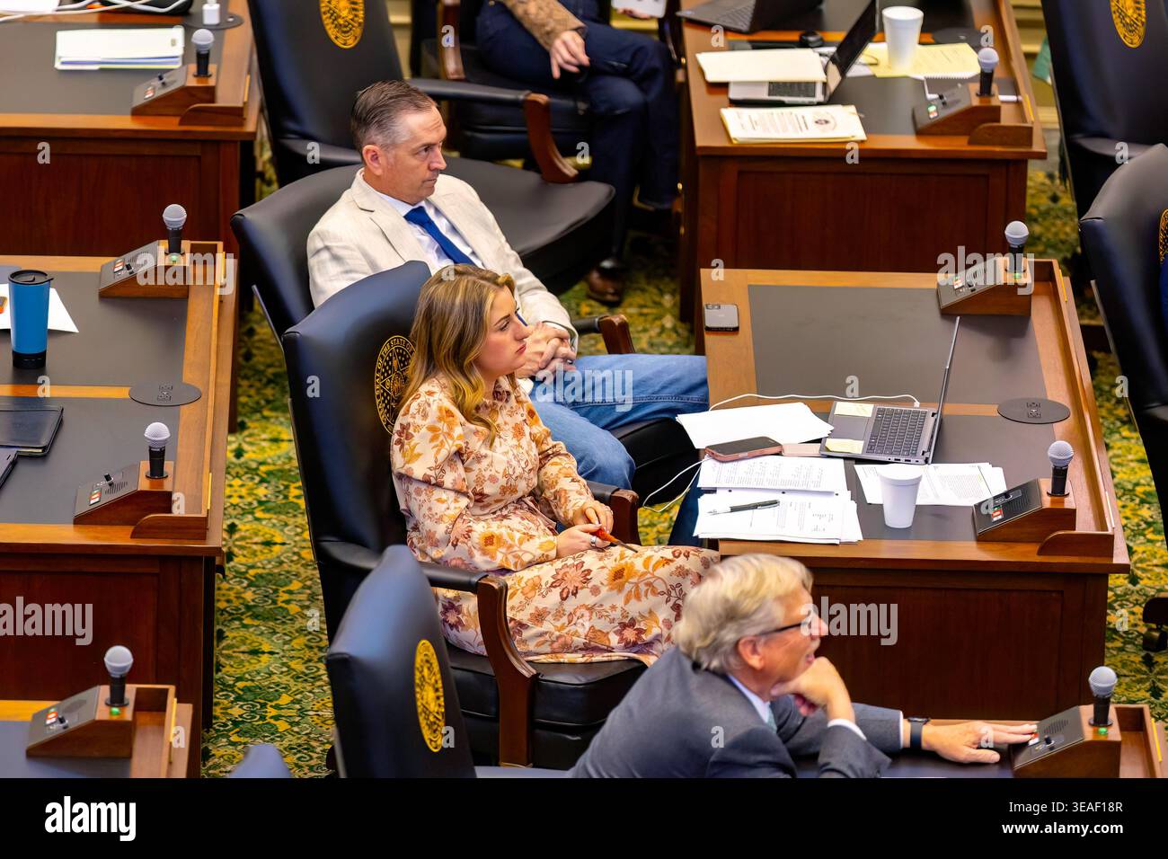 Oklahoma City, Oklahoma, USA - 9 marzo 2026: I partecipanti si sono riuniti per una riunione legislativa nella camera dei rappresentanti dell'Oklahoma Foto Stock