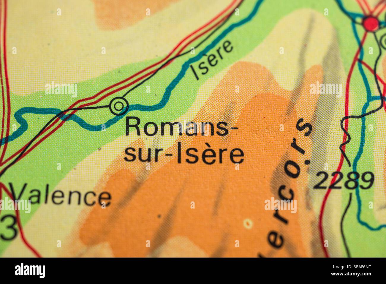 Sezione cartina incentrata sulla regione Romans sur Isere Foto Stock