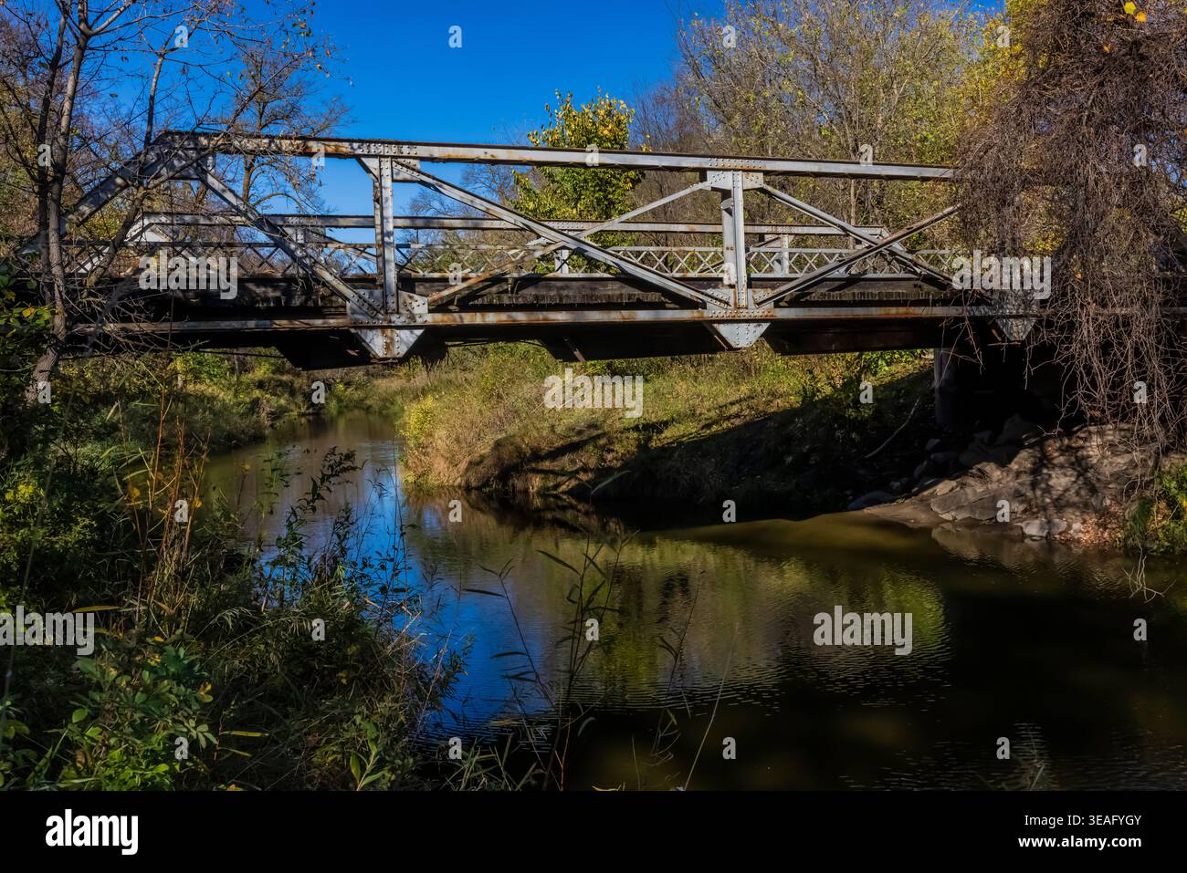 Ponte sul fiume Turtle costruito da CCC nel Turtle River State Park, North Dakota, USA Foto Stock