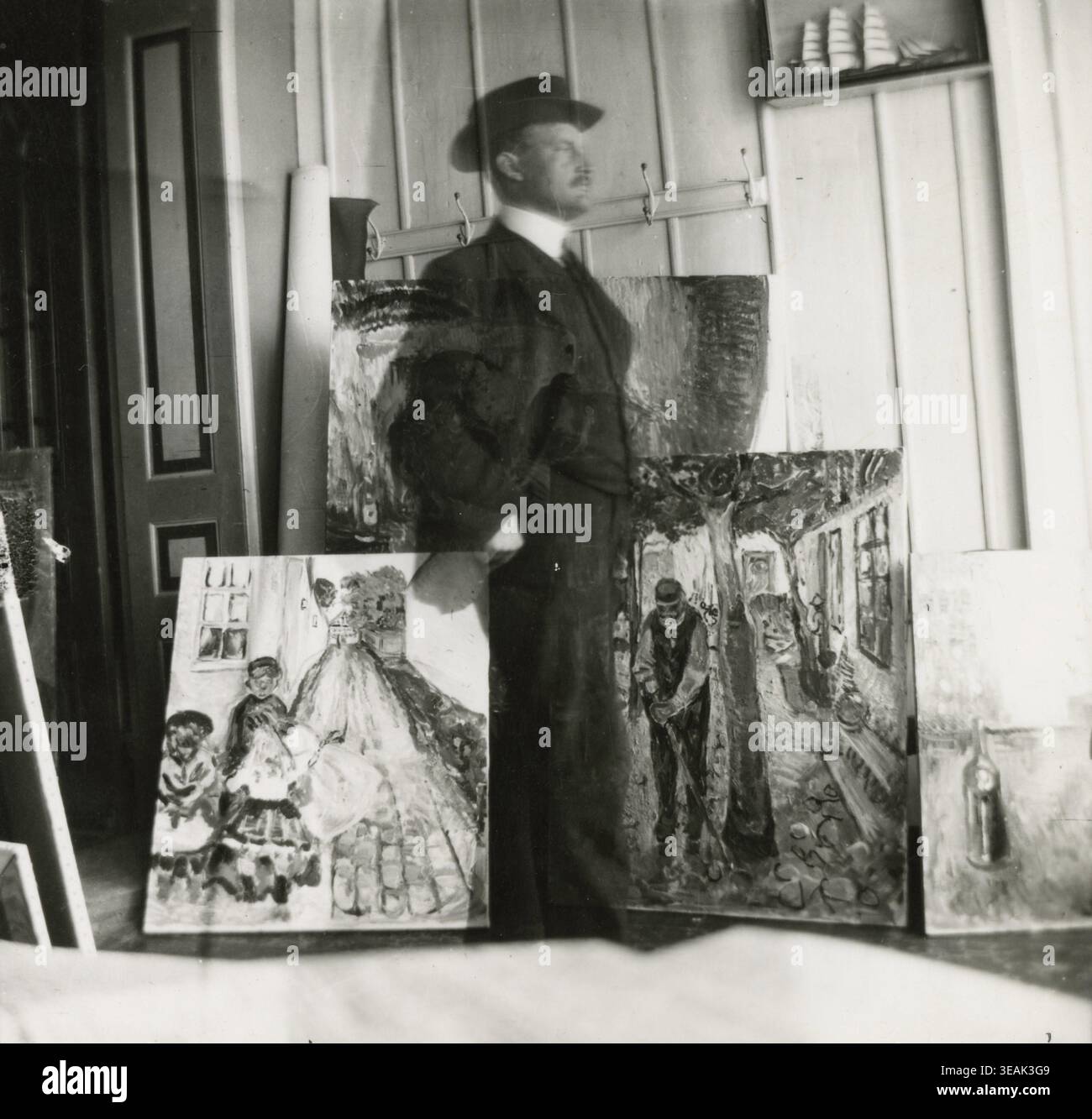 Edward Munch autoritratto, Warnemuende, Germania, ca. 1907/8 Edward Munch (12 dicembre 1863 - 23 gennaio 1944) è stato un importante modernista norvegese Foto Stock