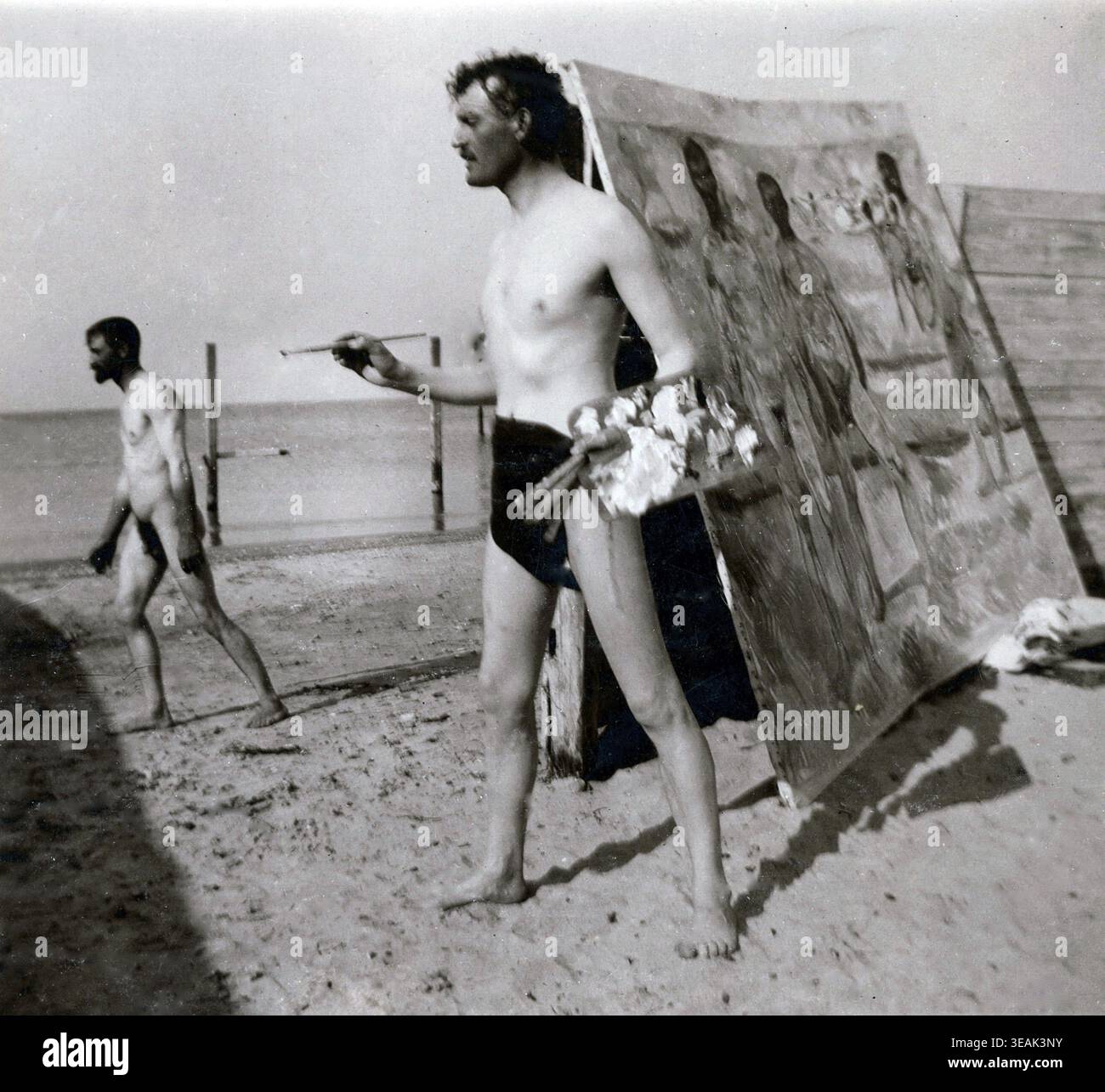 Edvard Munch sulla spiaggia di Warnemuende, in Germania intorno al 1907/8 Edward Munch (12 dicembre 1863 - 23 gennaio 1944) è stato un importante modernista norvegese Foto Stock
