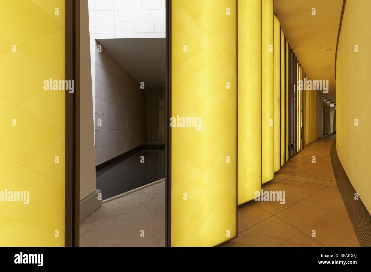 Fondazione Louis Vuitton museo privato, installazione Inside He Horizon di Olafur Eliasson, colonne a specchio gialle, Bois de Boulogne, Parigi, Francia Foto Stock