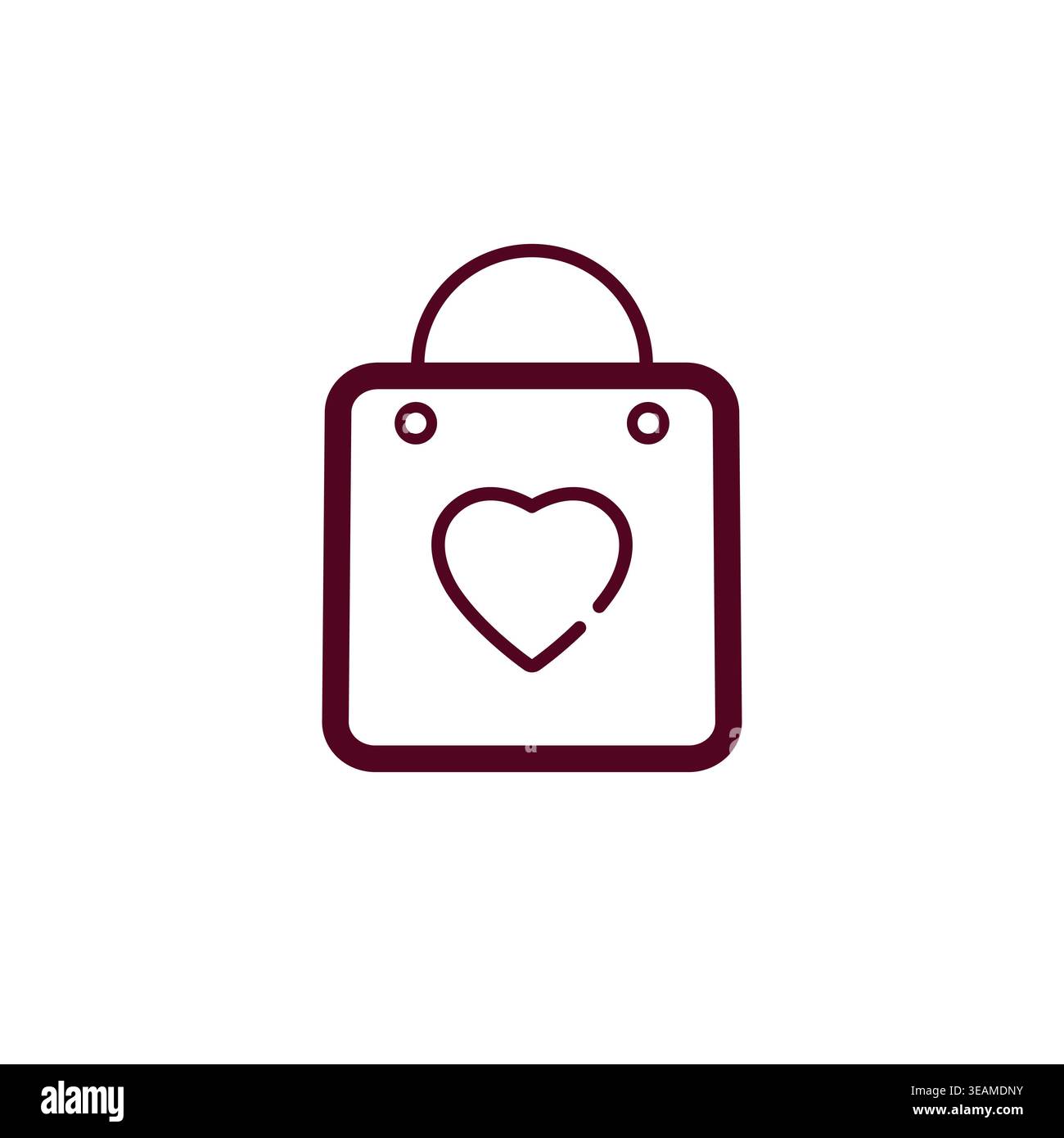 Icona della linea di borse per la spesa con cuore per il negozio di articoli da regalo di san valentino e l'associazione benefica. Simbolo del retail moderno Illustrazione Vettoriale