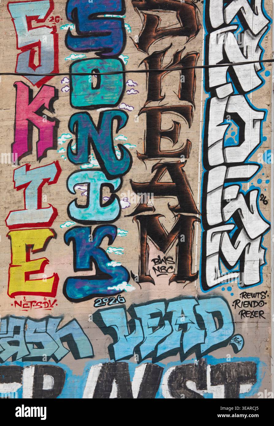 Graffiti sul lato di un edificio in Vermont Avenue, Los Angeles, California, Stati Uniti d'America Foto Stock
