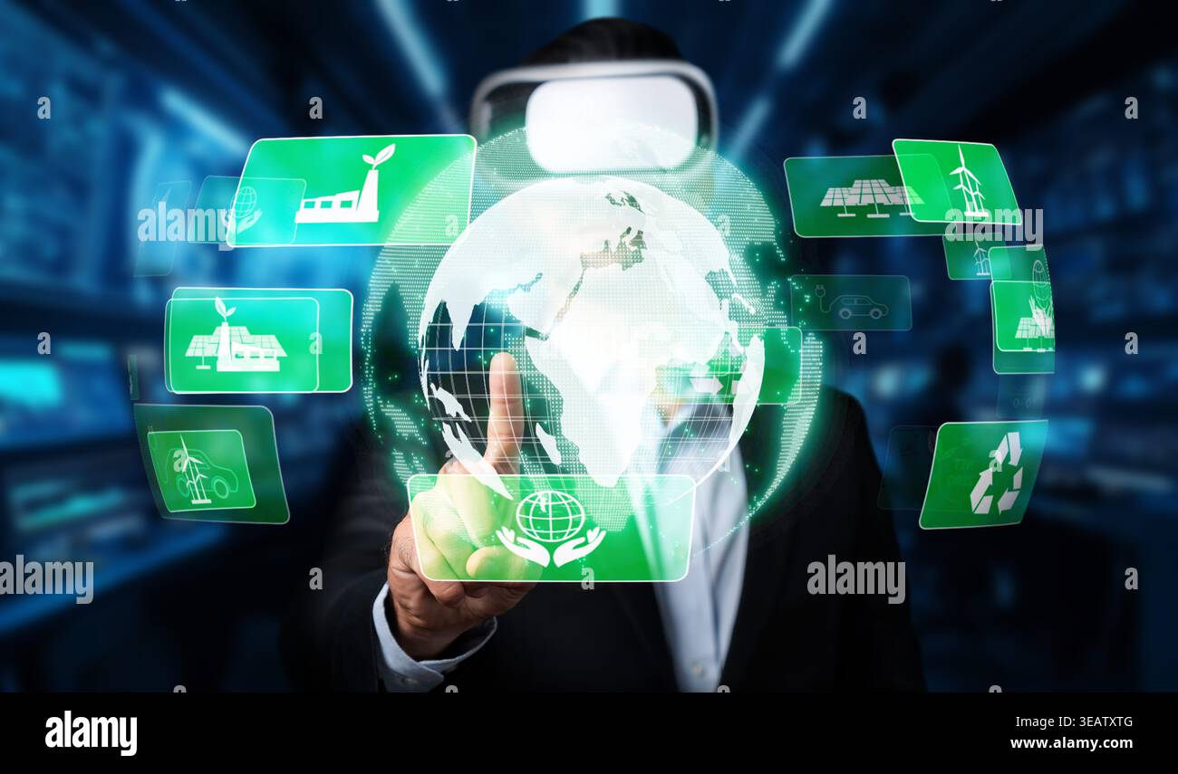 Esplorate l'intersezione tra tecnologia innovativa e soluzioni sostenibili, evidenziando i concetti di energia rinnovabile essenziali per un responsabile Foto Stock