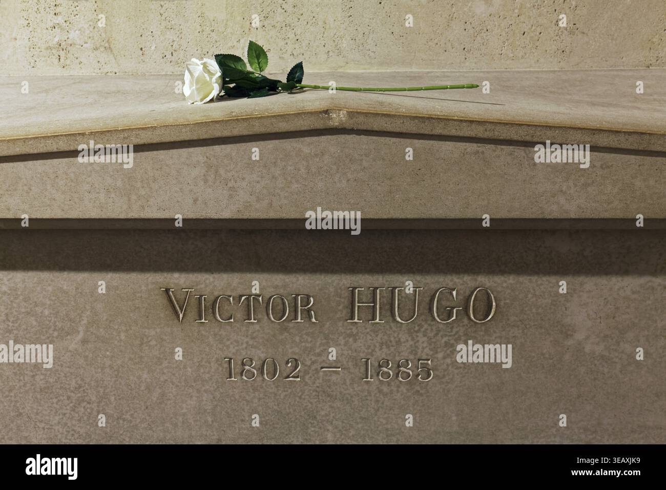 Rosa sulla Tomba dello scrittore Victor Hugo, Cripta del Pantheon, Hall of Fame Nazionale, quartiere Latino, Parigi, Francia Foto Stock