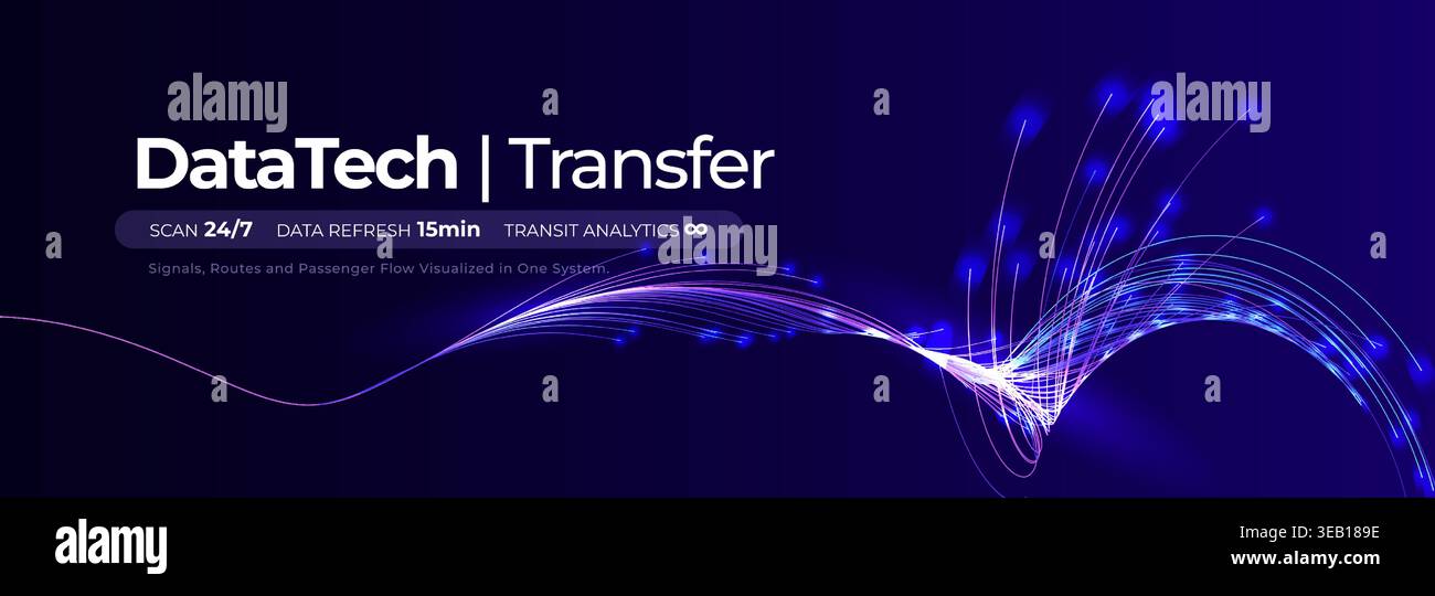 Flusso di trasmissione dei dati, linee ondulate neon, Digital Information Transfer Visual for Scientific Research, Biotech Medtech Innovate, Information Illustrazione Vettoriale