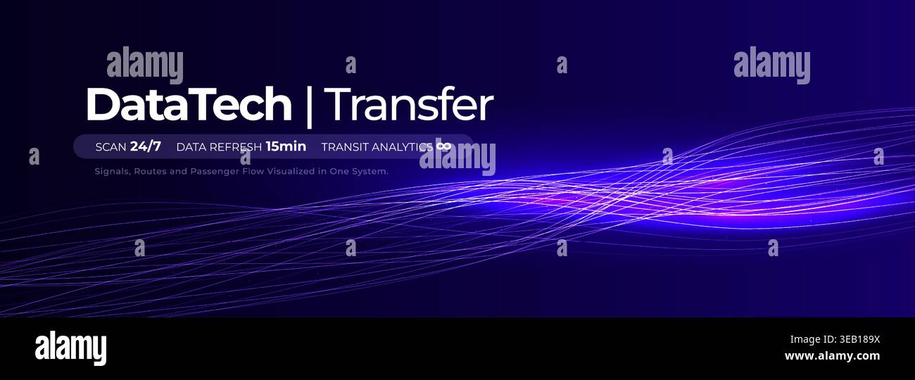 Flusso di trasmissione dei dati, linee ondulate neon, Digital Information Transfer Visual for Scientific Research, Biotech Medtech Innovate, Information Illustrazione Vettoriale