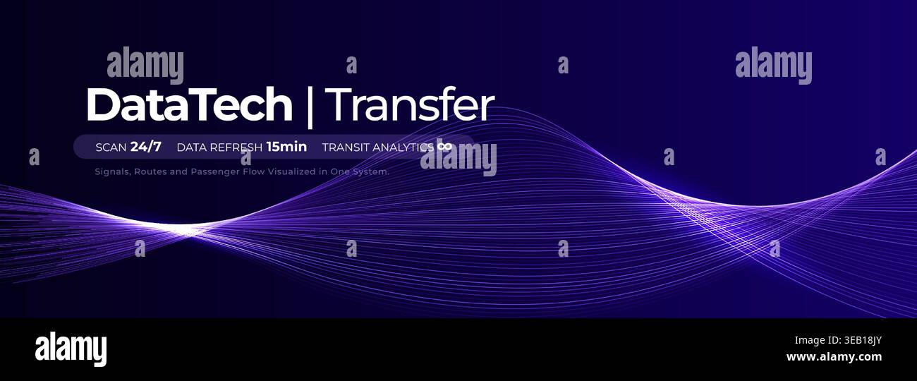 Flusso di trasmissione dei dati, linee ondulate neon, Digital Information Transfer Visual for Scientific Research, Biotech Medtech Innovate, Information Illustrazione Vettoriale