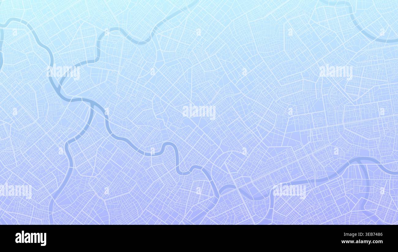 Mappa dettagliata della città con strade blu e percorso fluviale. Sfondo roadmap urbano con texture sfumata. Illustrazione vettoriale. Illustrazione Vettoriale