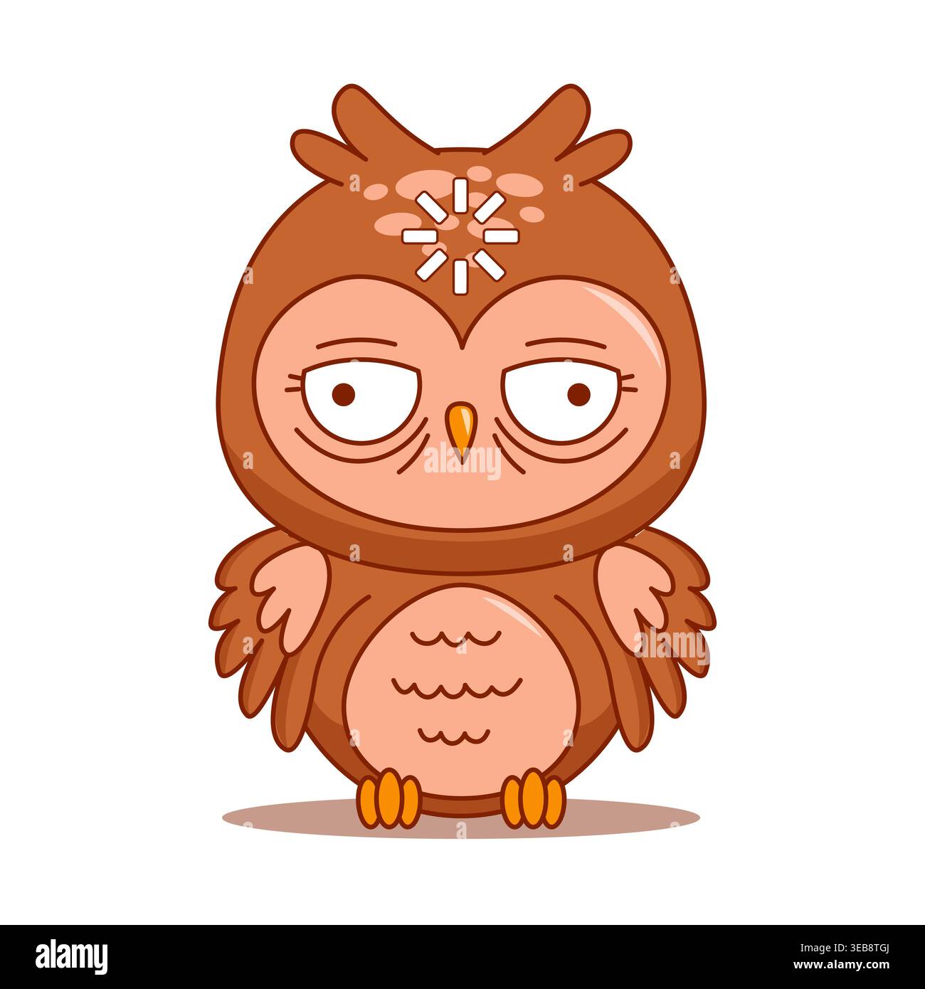Simpatico gufo sonnolento con icona di caricamento vettore del personaggio dei cartoni animati isolato sul bianco Illustrazione Vettoriale