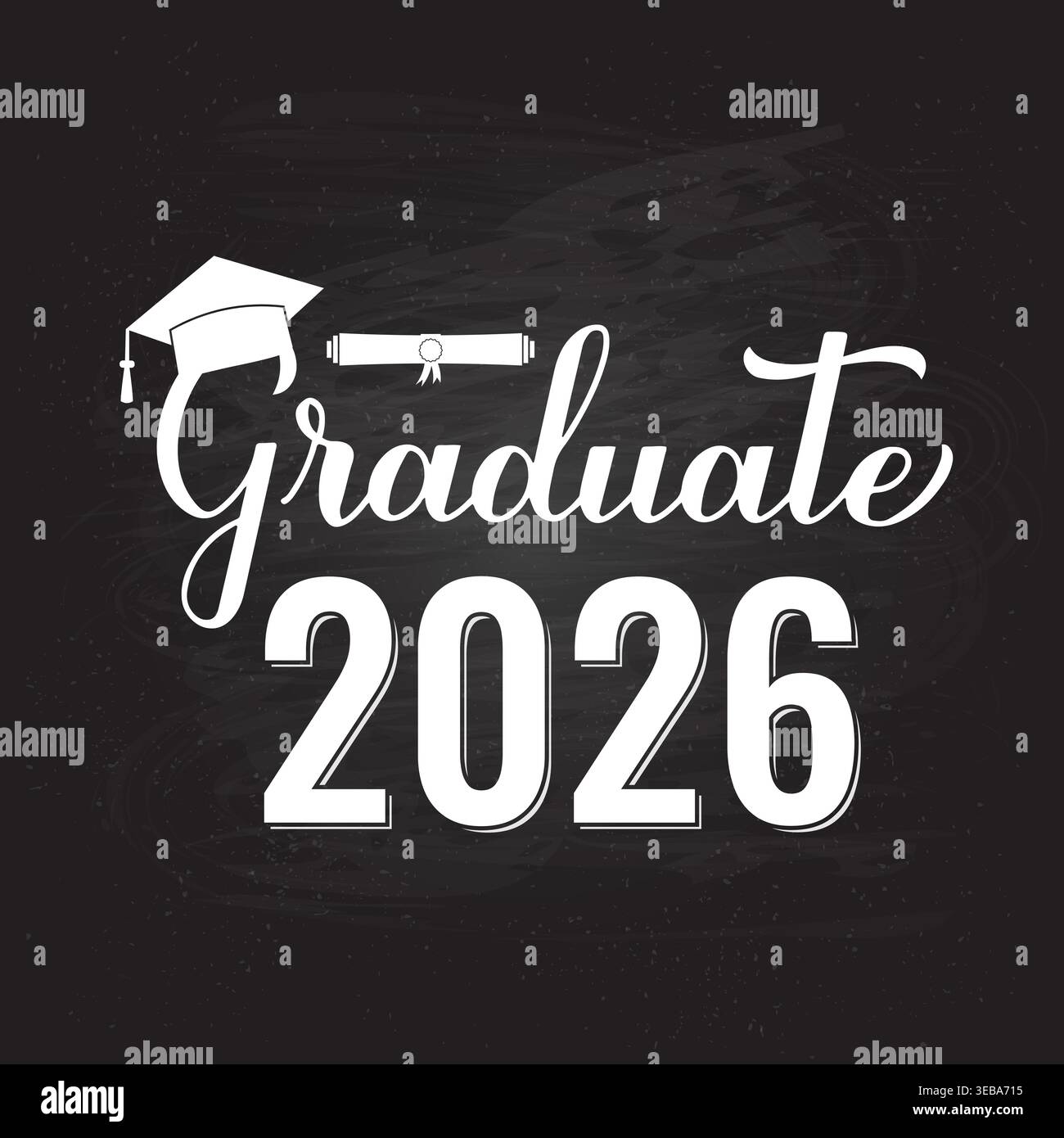 Scritta per calligrafia Graduate 2026 su sfondo lavagna. Congratulazioni ai laureati in tipografia. Modello vettoriale per biglietto d'auguri, banne Illustrazione Vettoriale