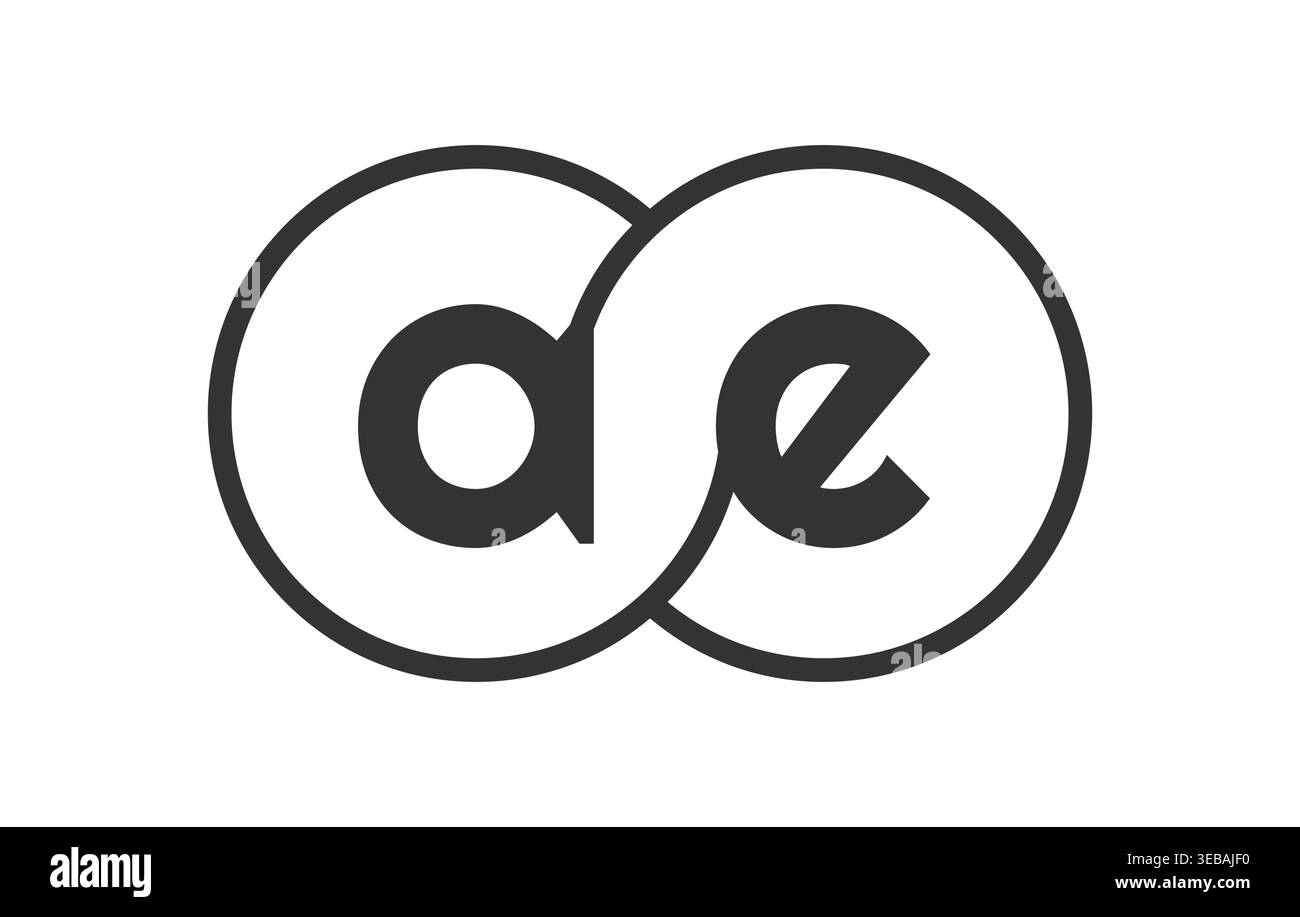 Emblema della società commerciale AE con arrotondamenti e lettere a e. modello del logo di due cerchi Uniti per l'identità del marchio, il logotipo. Simb. Infinito vettoriale Illustrazione Vettoriale