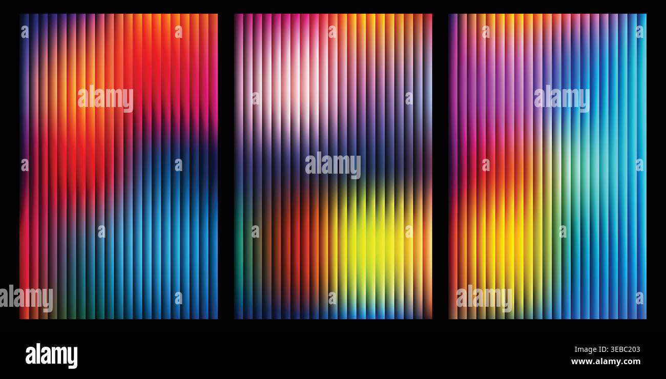 Set di striscioni verticali in vetro sfumato astratti con colori vivaci Illustrazione Vettoriale