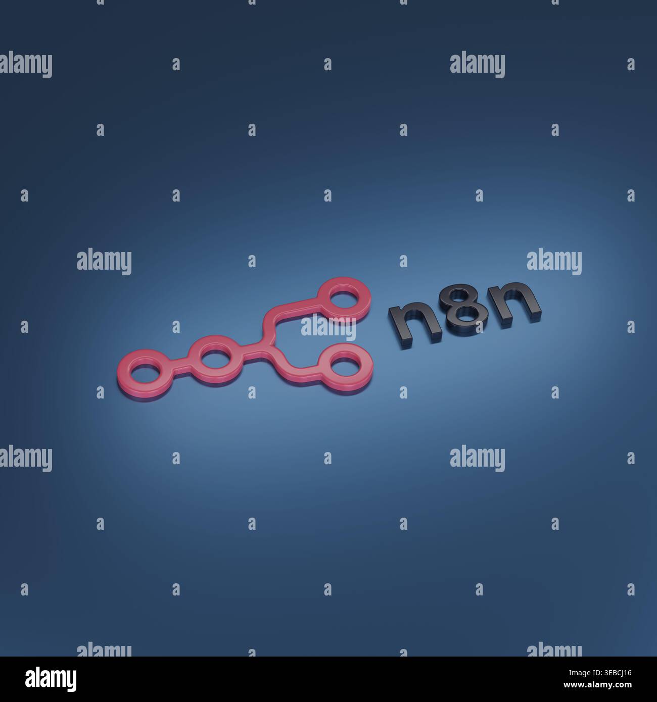 Buenos Aires, Argentina - 25 aprile 2026: Logo n8n tridimensionale su sfondo blu. illustrazione 3d. Foto Stock