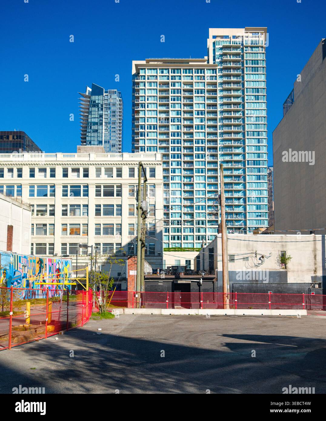 Una città vuota dove sorgeva la Dunsmuir House, nel centro di Vancouver, British Columbia. Foto Stock