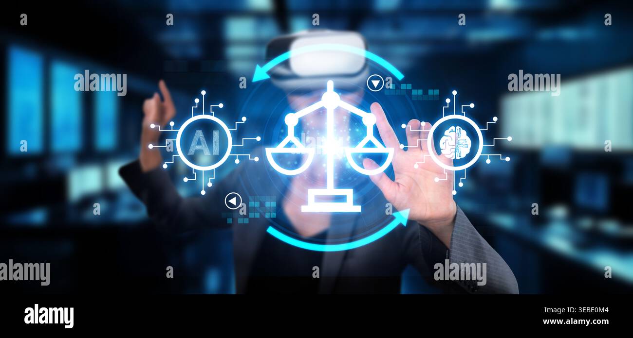 Esplorate l'intersezione tra etica e intelligenza artificiale, evidenziando le sfide legali e normative per promuovere una governance responsabile Foto Stock
