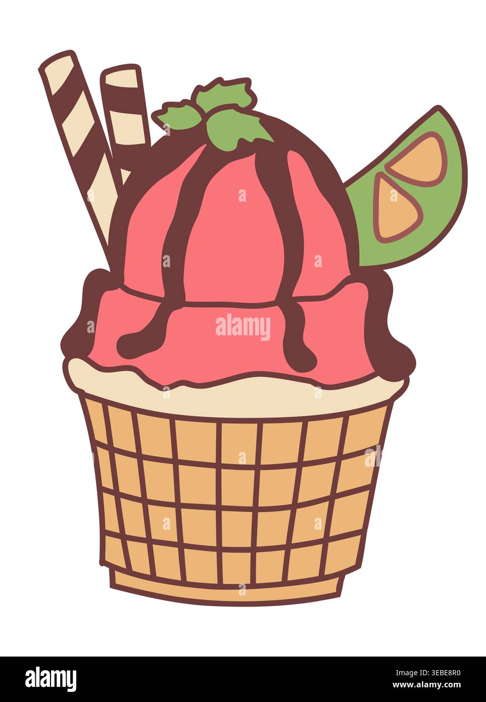 Gelati in tazza con cialde e limone Illustrazione Vettoriale