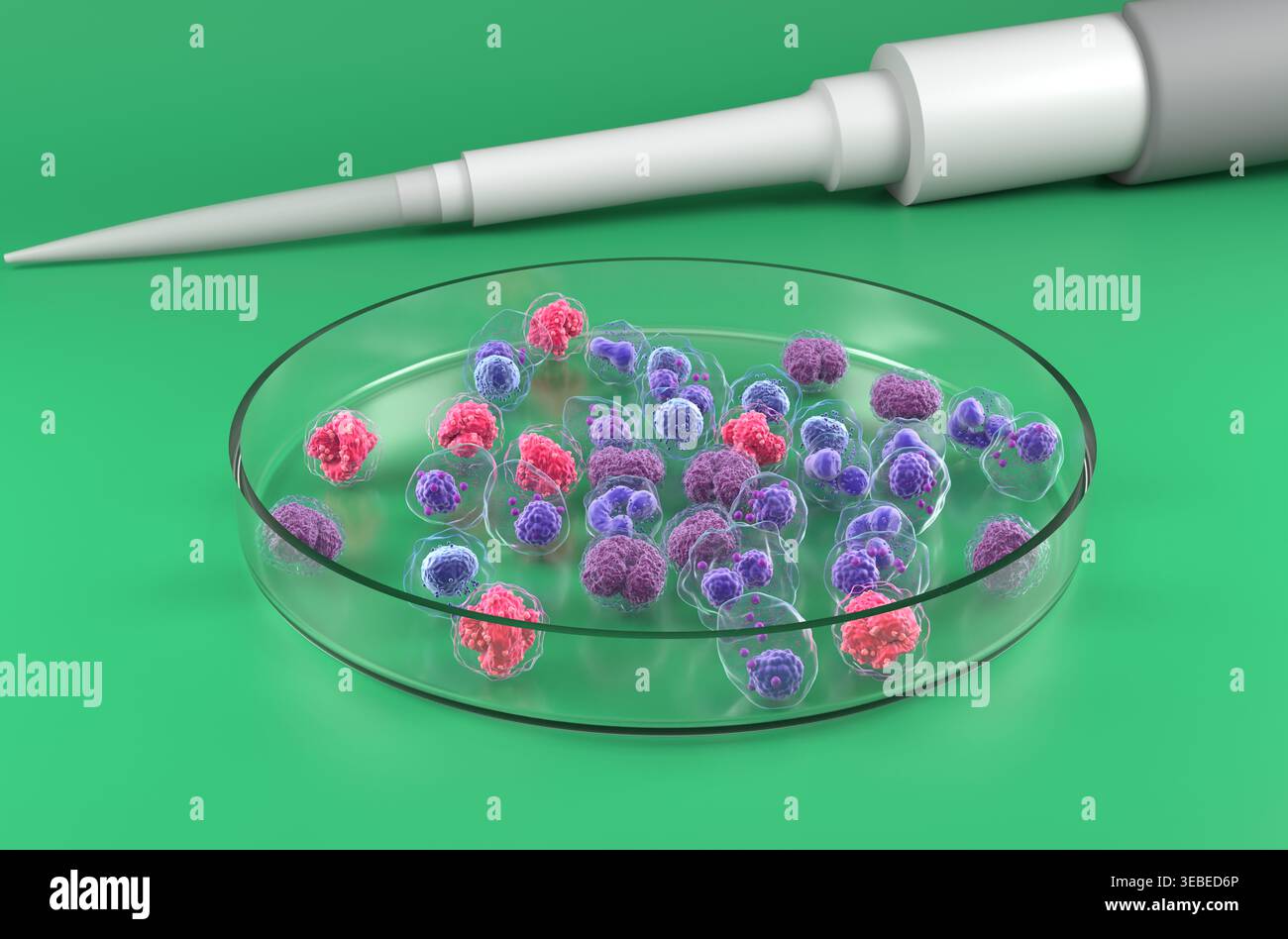 Cellule tumorali del sangue - Vista isometrica illustrazione 3d. Foto Stock