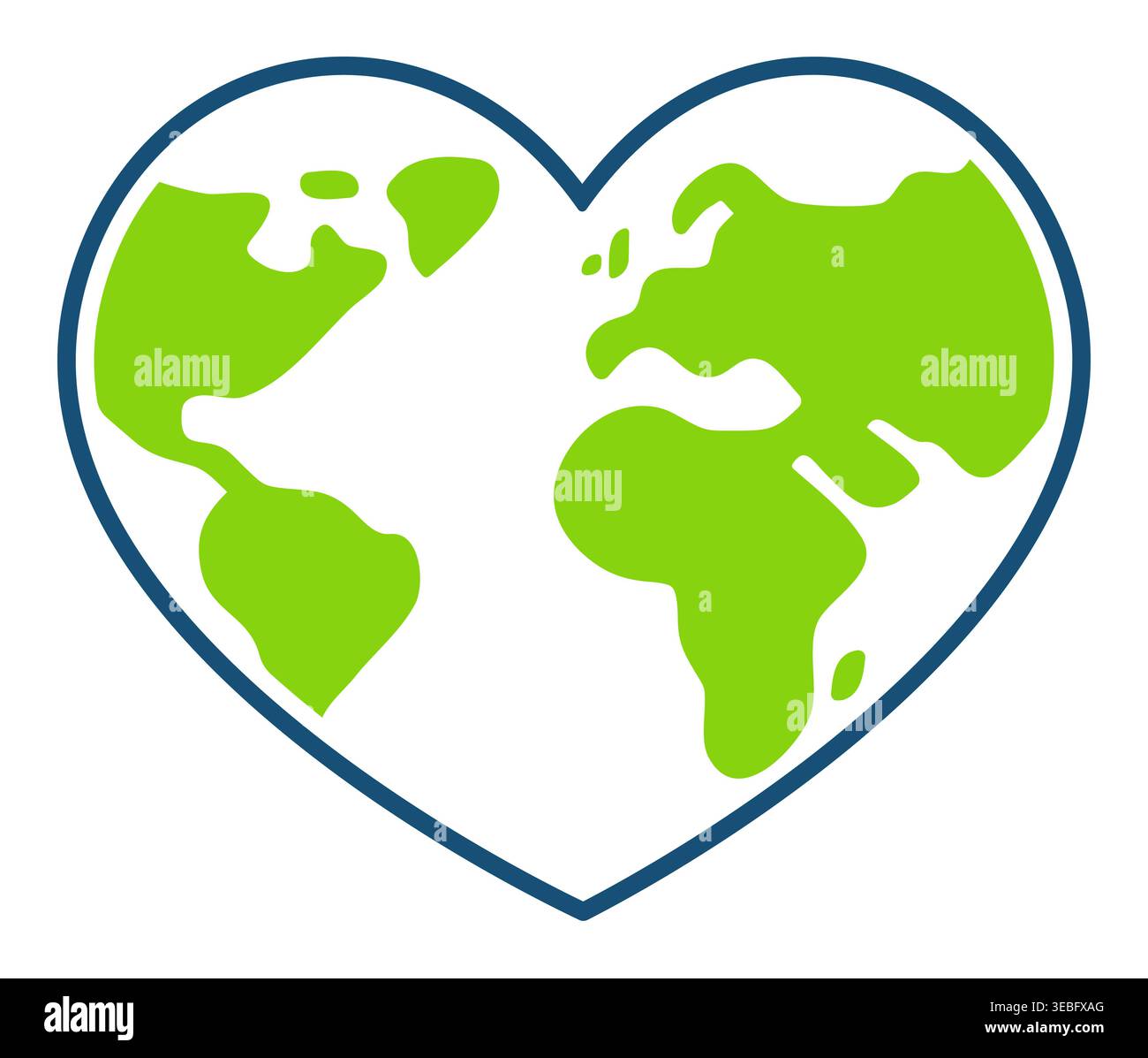 Semplice disegno a cartoni animati del pianeta Terra a forma di cuore. Illustrazione di clip art vettoriali natura ed ecologia. Elemento di design del poster del giorno della Terra. Illustrazione Vettoriale